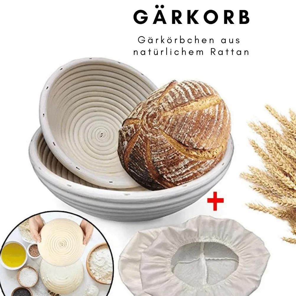 Set per la cottura del pane – pane croccante fai da te con cestino per lievitazione, carta per pasta, frusta per pasticceria, coltello da panetteria + ricetta e istruzioni per il pane a lievito (set