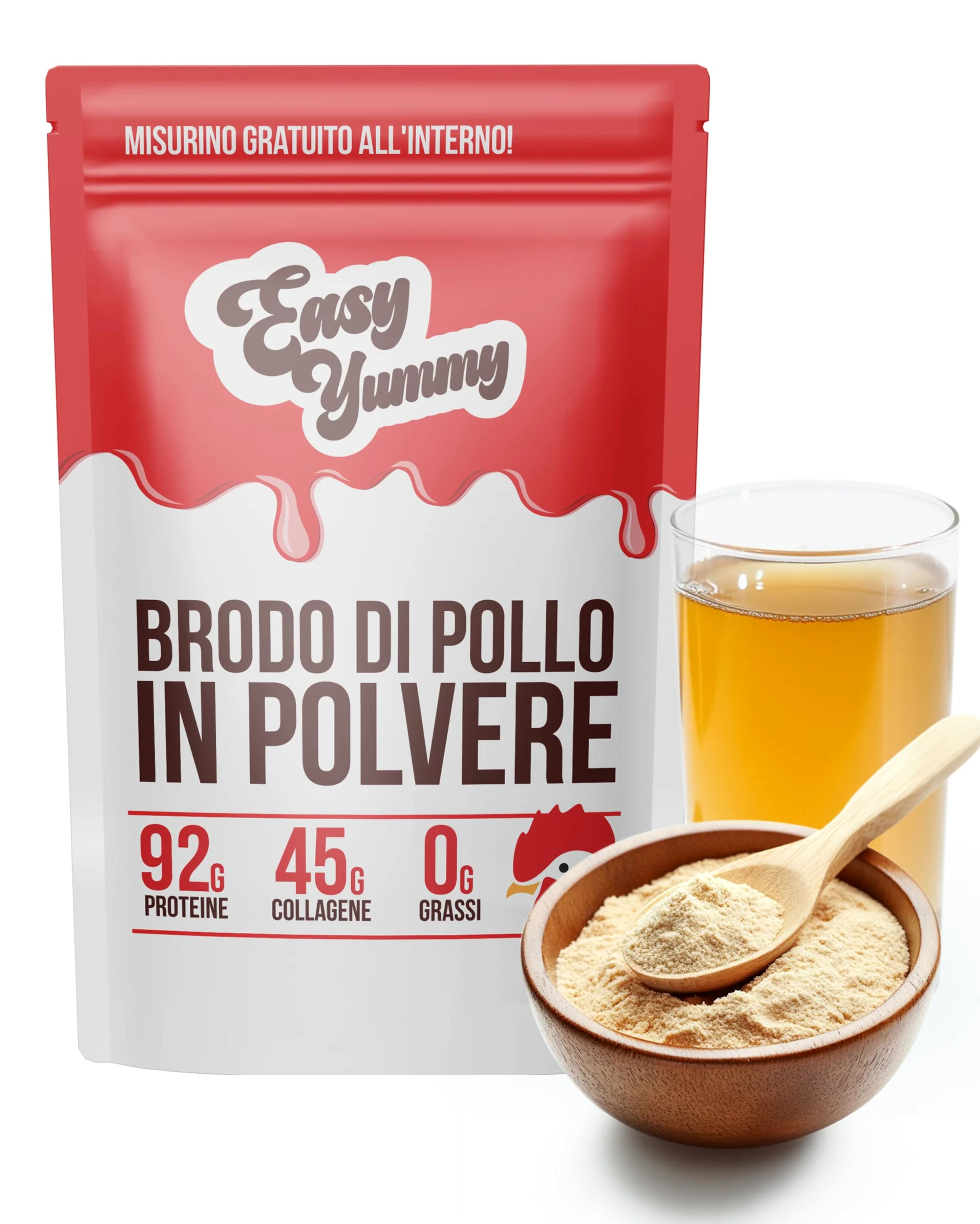 EASY YUMMY - Brodo di Pollo in Polvere (300 g), 100% Brodo di Pollo senza Additivi