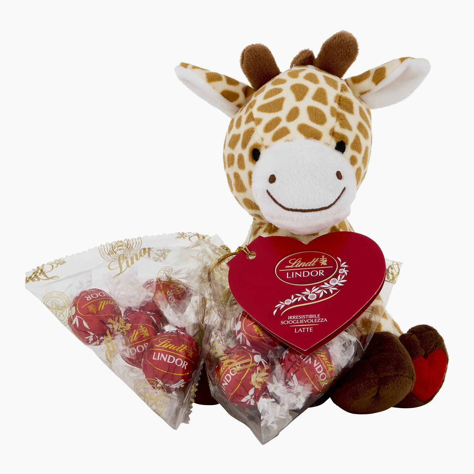 Lindt San Valentino Peluche Cucciolo Giraffa con Cioccolatini LINDOR al Latte, Formato 100 g