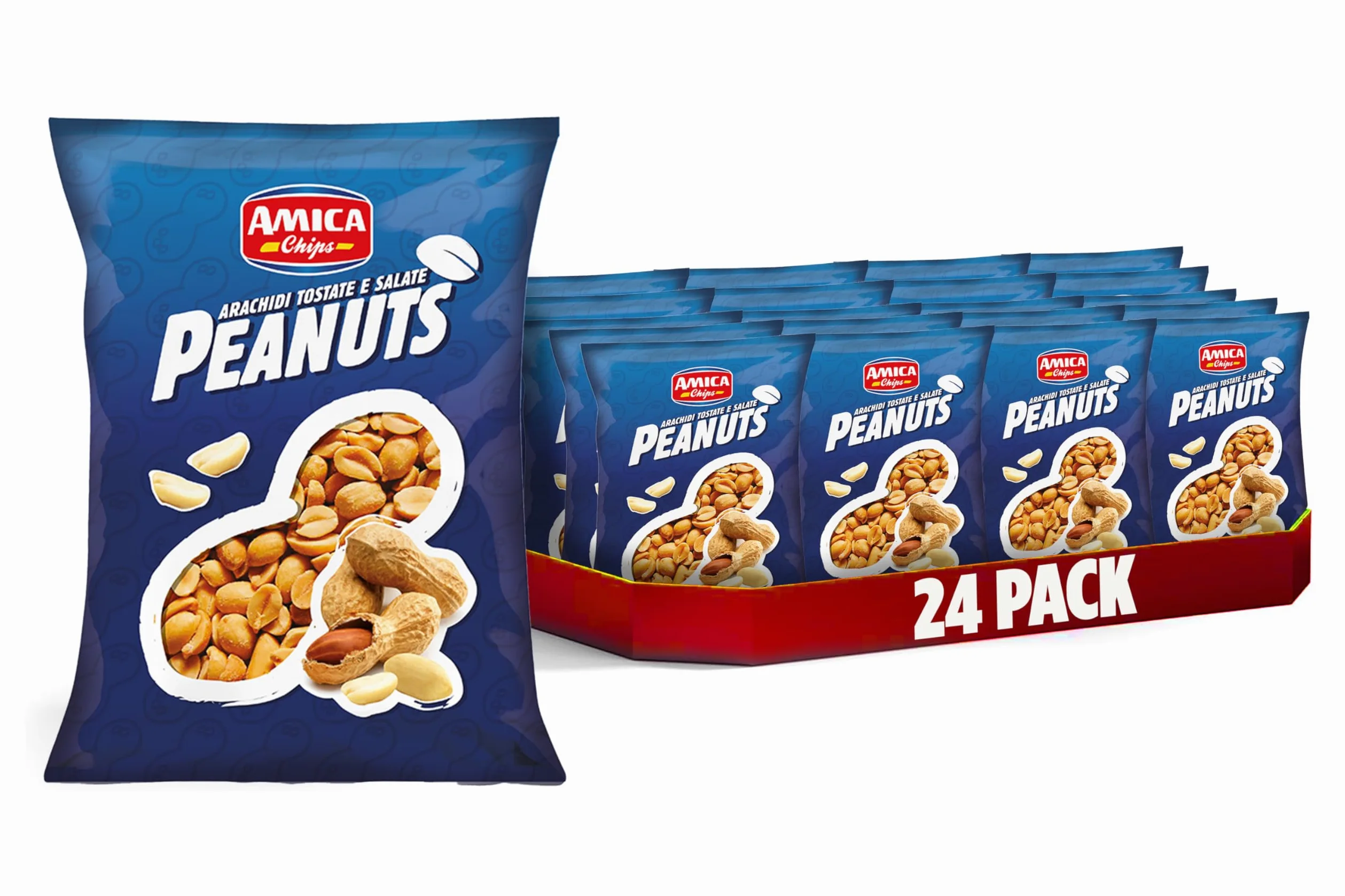 AMICA Chips | Arachidi Tostate e Salate, Snack Salato Classico, Ideale per Aperitivo, Con Olio di Semi di Girasole, 24 Pezzi x 250 gr