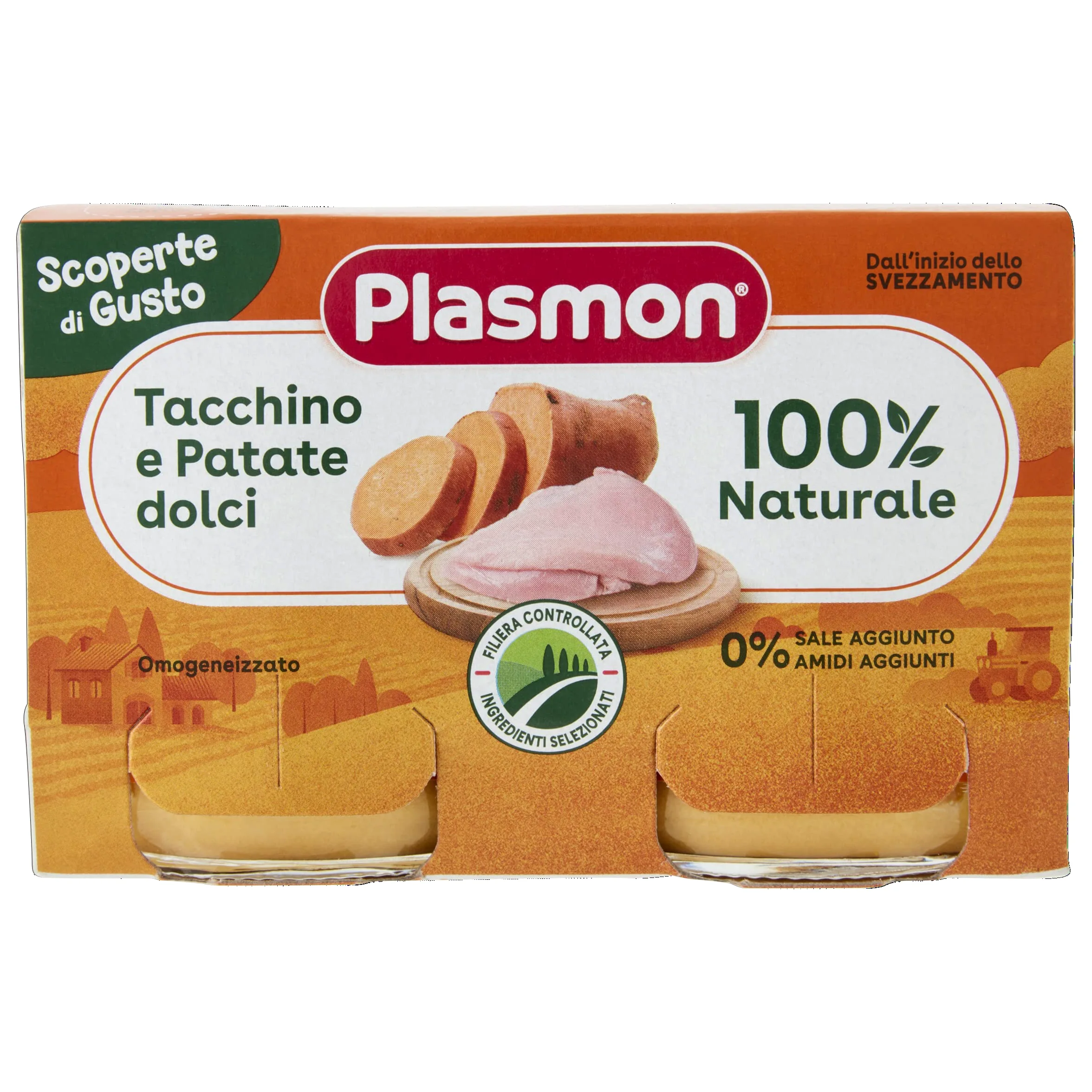 Plasmon Omogeneizzato Scoperte di Gusto Tacchino e Patate Dolci, 2x120g (12 Confezioni)