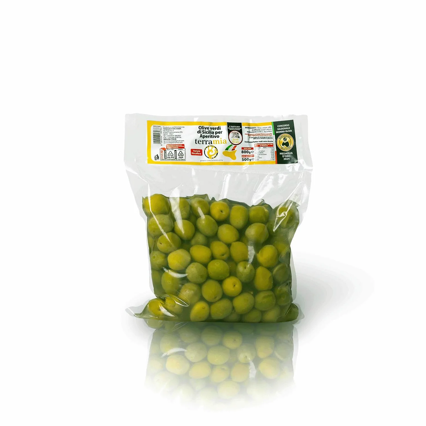 Terramia Olive Verdi Dolci di Sicilia "Nocellara" Denocciolate in Salamoia – Prodotto Artigianale da Azienda Premiata Ercole Olivario e Monna Oliva, Formato Scorta 2kg (4 B