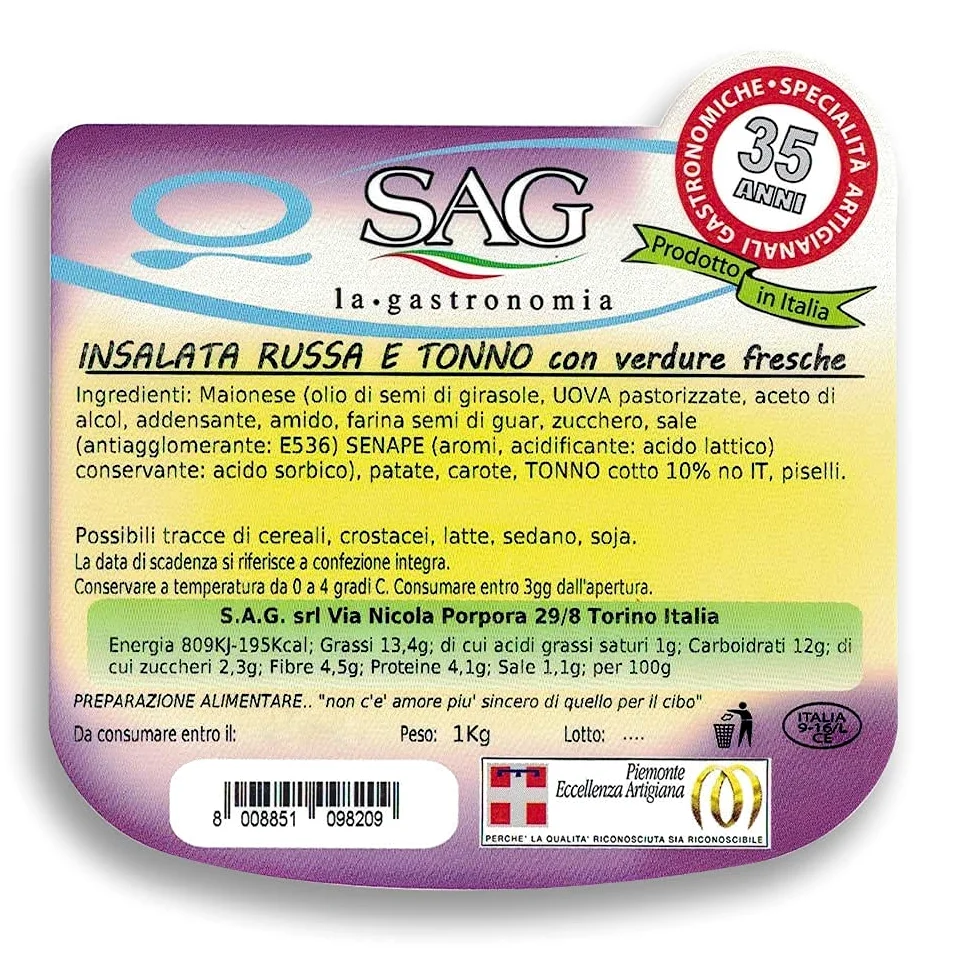 Insalata Russa con tonno e verdure fresche, (Confezione 4 pz. da Kg) – SAG