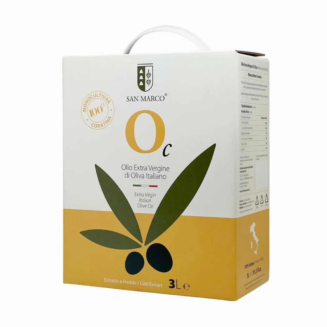 San Marco - Olio Extravergine di Oliva 100% Italiano - Estratto a Freddo - Olio EVO di Categoria Superiore Monocultivar Coratina – Bag in box da 3 litri