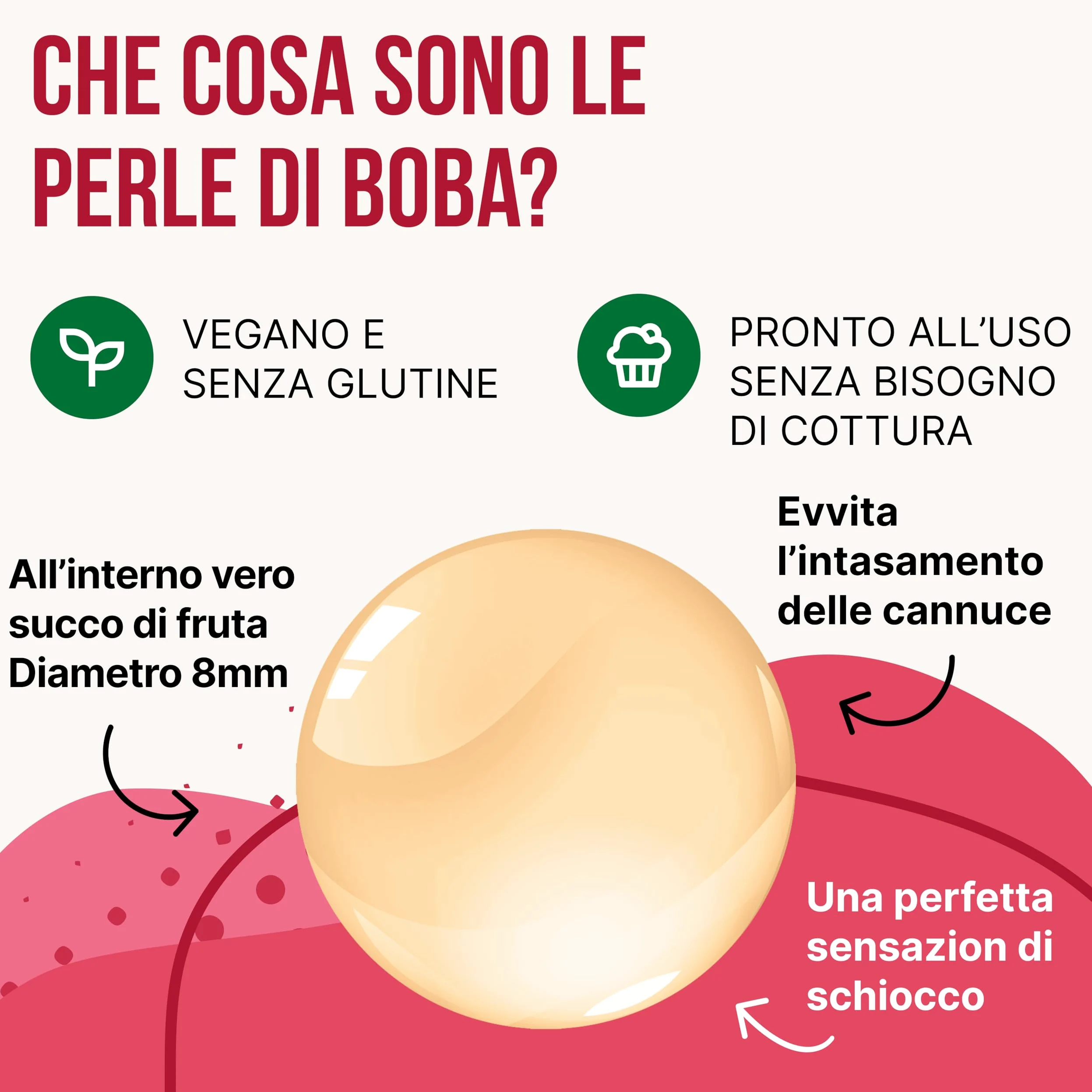 POPPING BOBA - Sferette alla frutta per Bubble Tea - Litchi - 1 kg - nessun colorante artificiale, basso contenuto di zucchero, succo di frutta vero, 100% vegan e senza glutine
