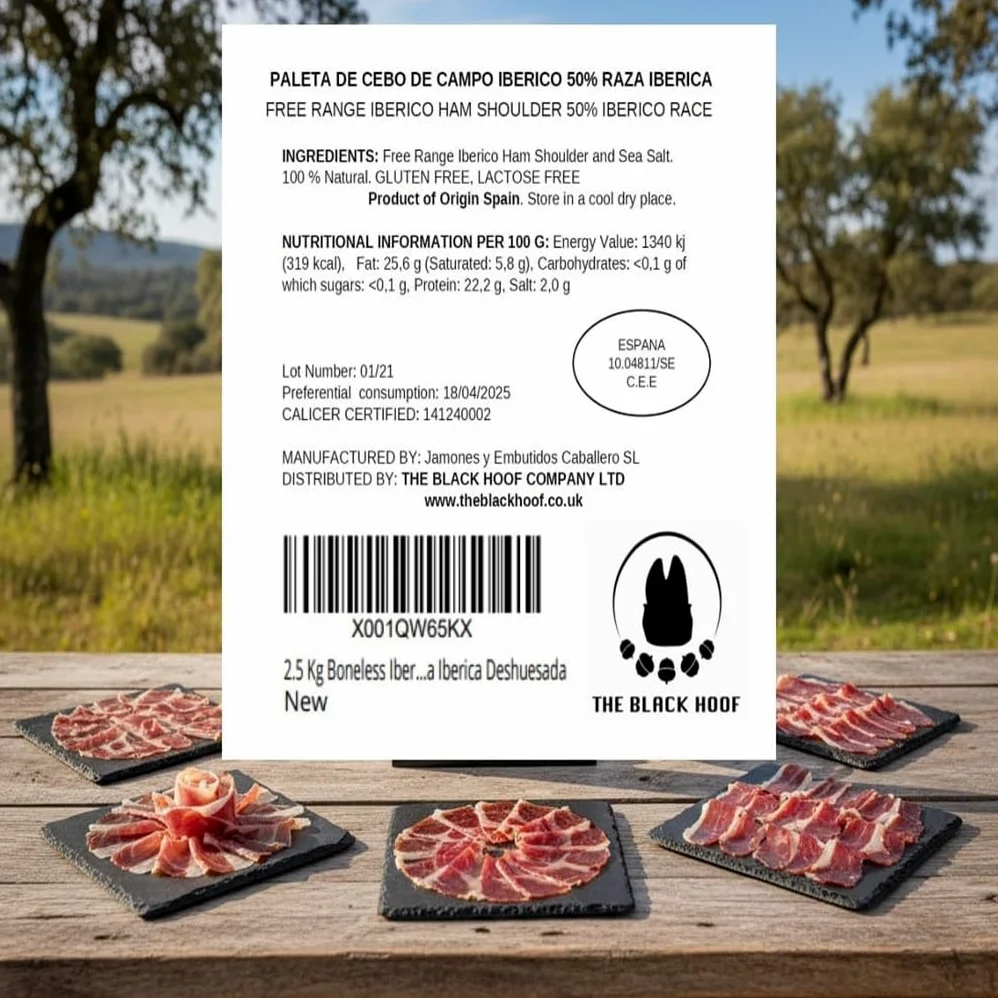 Spalla di Prosciutto Iberico Cebo de Campo Disossata (Paleta Ibérica de Cebo de Campo) ca. 2,5 kg | Stagionato 18+ mesi | Senza additivi | Certificato CERTICALIDAD | Prodotto in Spagna