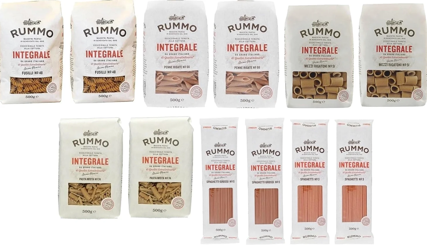 Rummo Pasta Integrale Confezione Prova, 6 diversi tipi di pasta integrale,Pasta Italiana 12x500g
