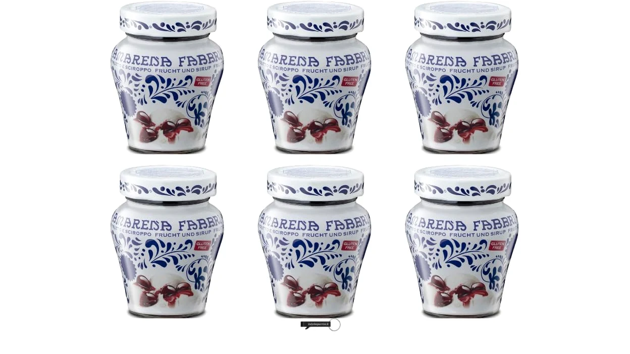 Fabbri Amarena Ciliegie in Sciroppo, Set di 6 Vasetti in ceramica decorativa, 230g, con Portachiavi italy shop service