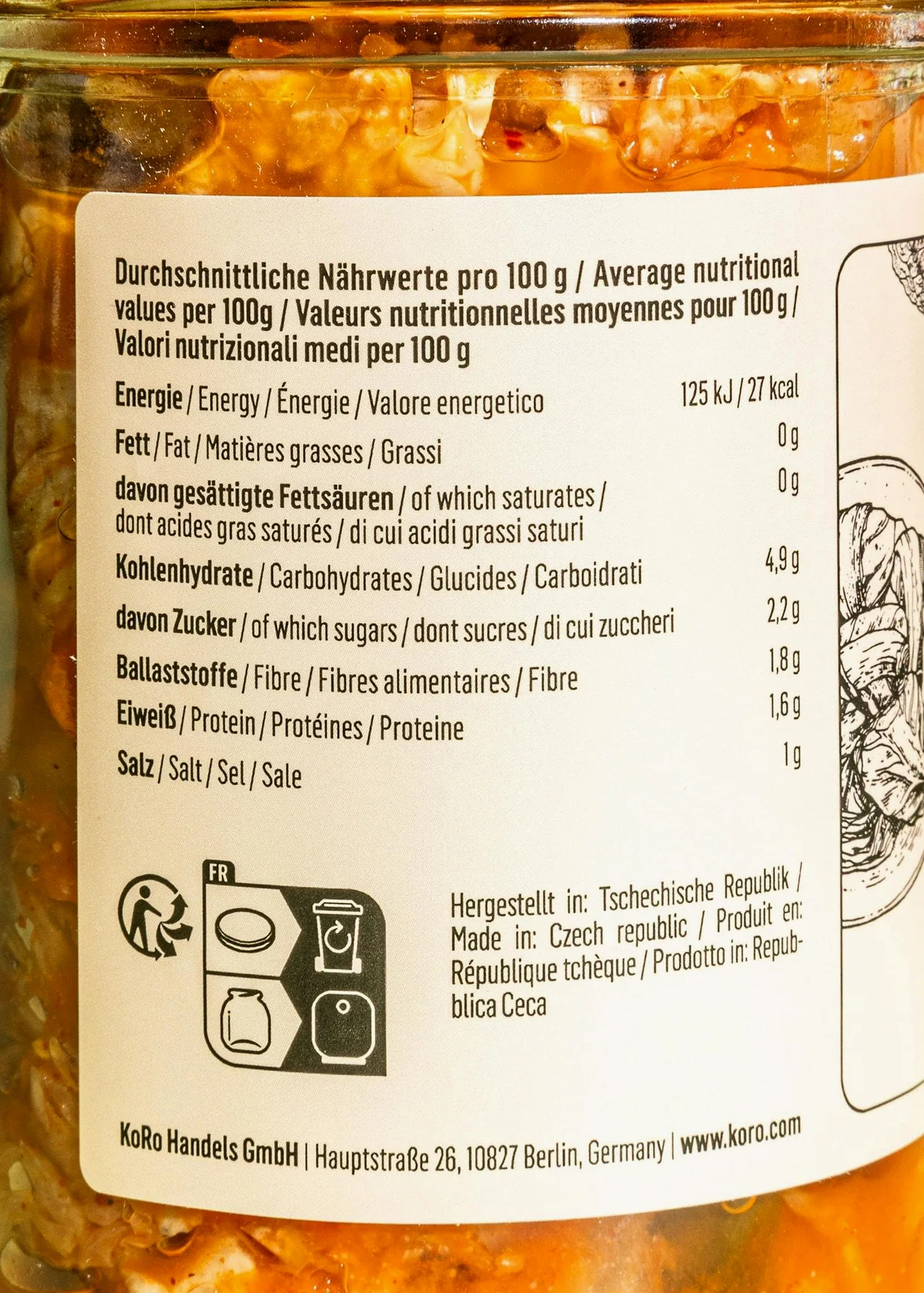 KoRo - Kimchi - RIcetta tradizionale coreana a base di cavolo fermentato - Con peperoncino, aglio e zenzero - Vegan
