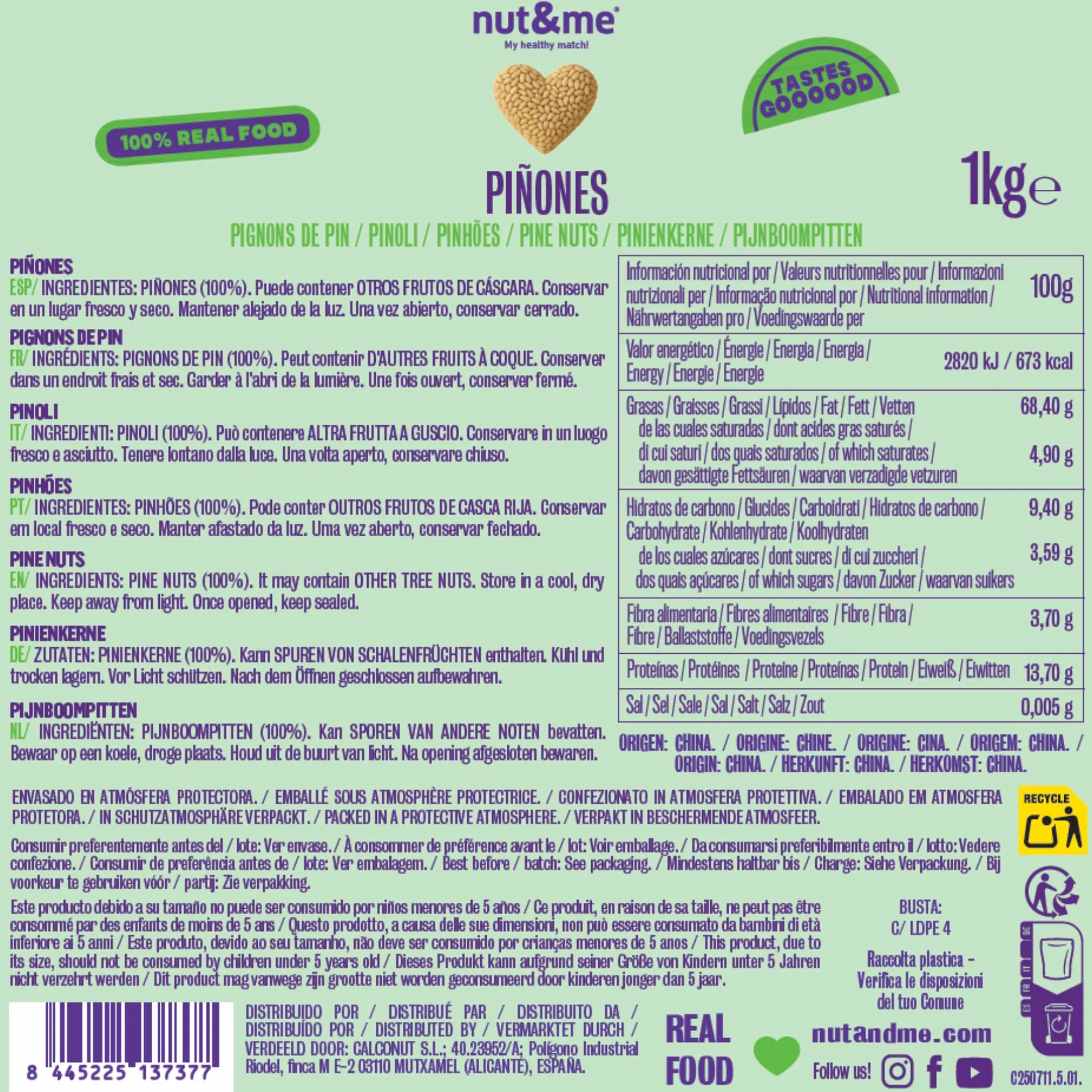 Pinoli naturali 1 kg nut&me | Pinoli sgusciati | Ideali per il pesto | Non tostati |