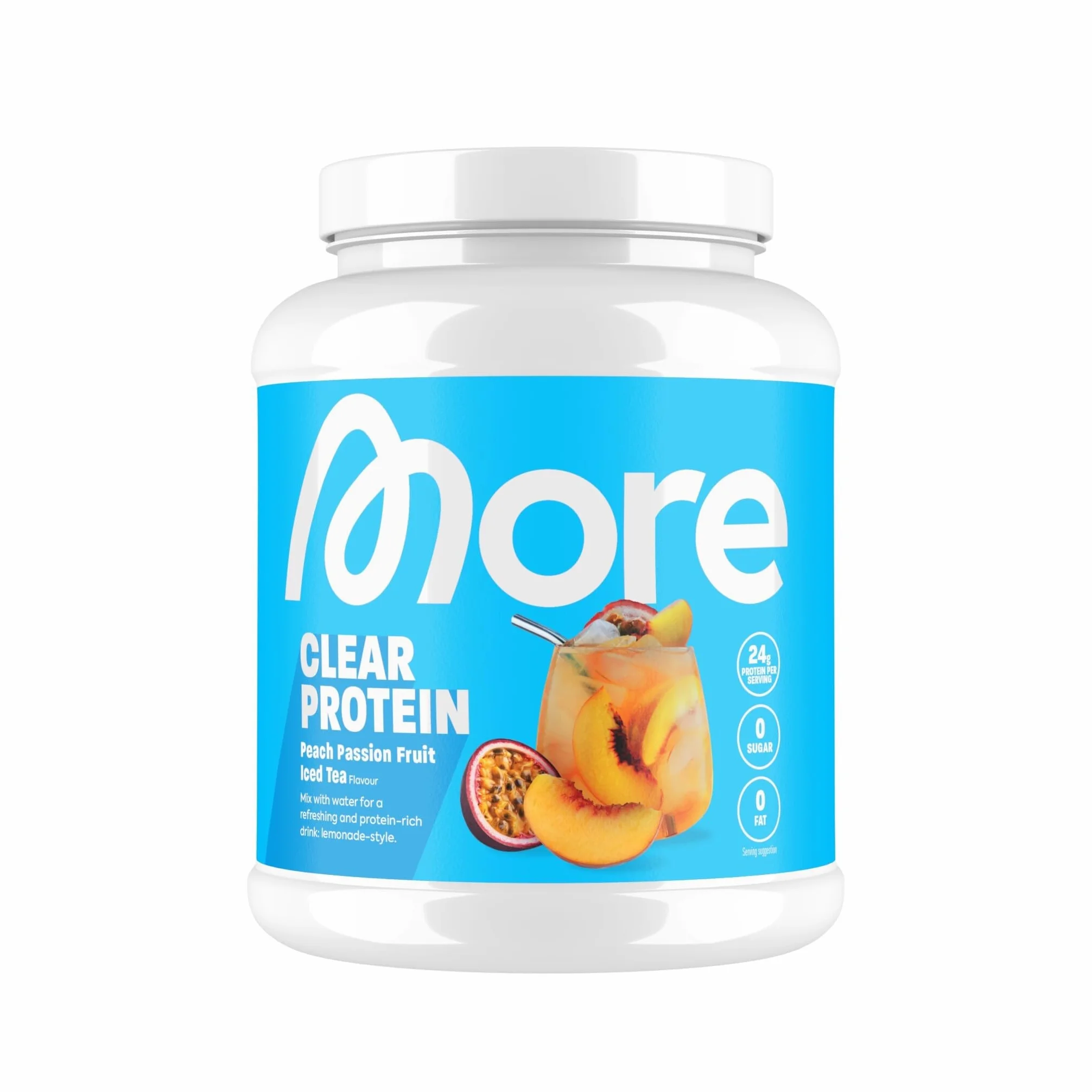 MORE NUTRITION Clear Protein Whey Isolate in polvere, tè freddo alla pesca al frutto della passione, 600 g, 0,6 kg, 20 porzioni, siero di latte trasparente, senza lattosio, polvere per la costruzione