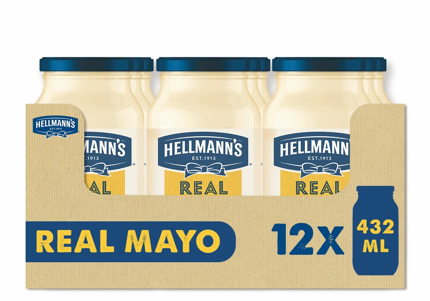Hellmann's Maionese In Vasetto, Maxiformato, 12 Pezzi Da 432 Ml, 5184 Millilitro