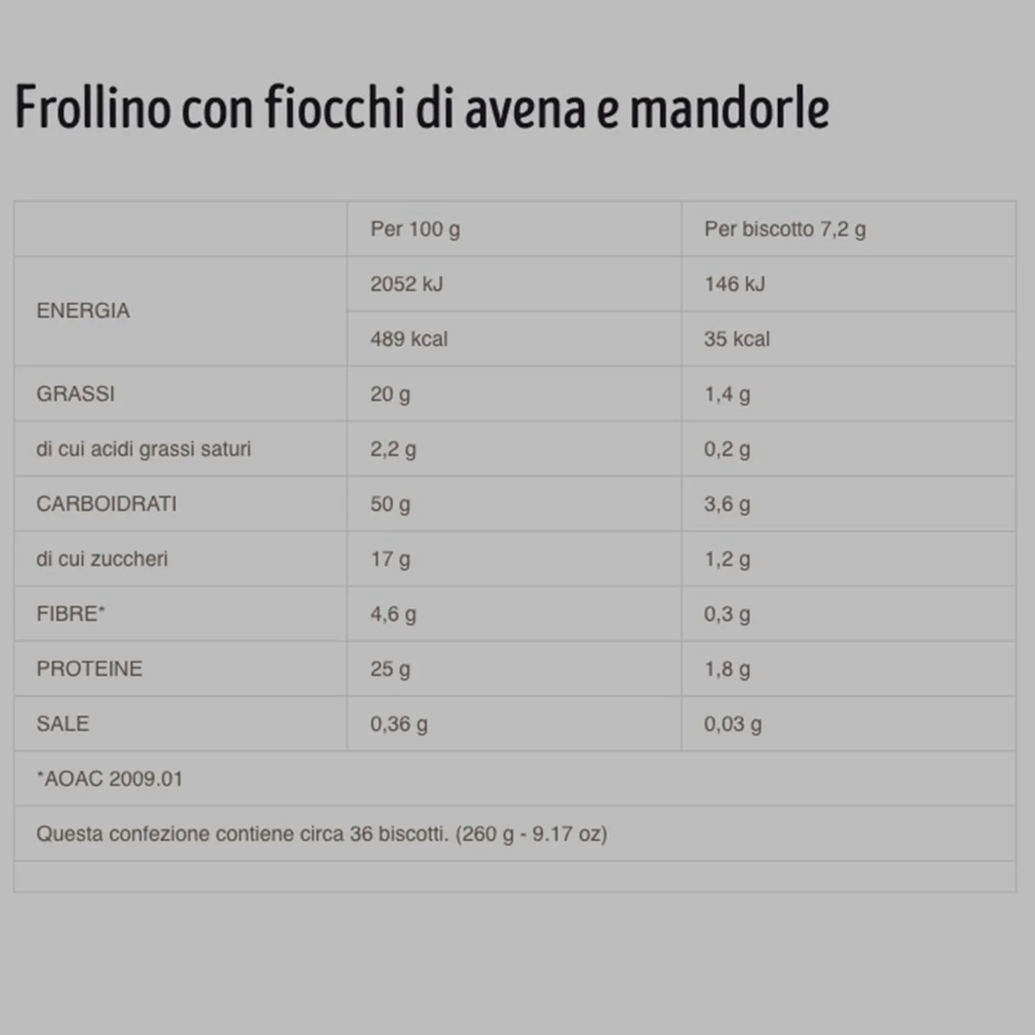 Misura Biscotti con Mandorle e Fiocchi di Avena, Ricchi di Proteine Vegetali 25%, Confezione da 10 Pezzi da 260g