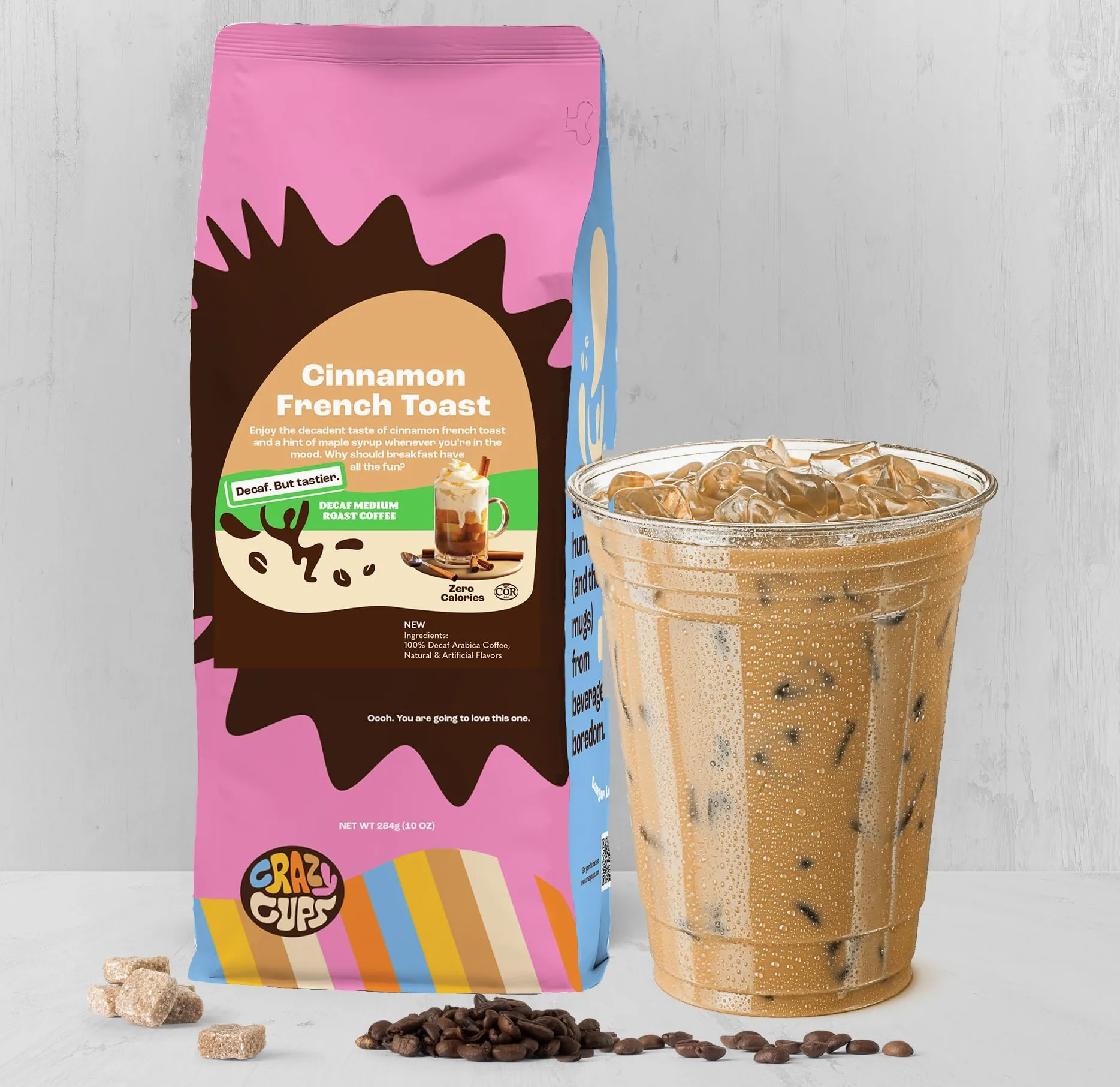Crazy Cup - Caffè macinato decaffeinato alla cannella, toast francese alla cannella, per preparare caffè caldo o freddo, 283,5 g