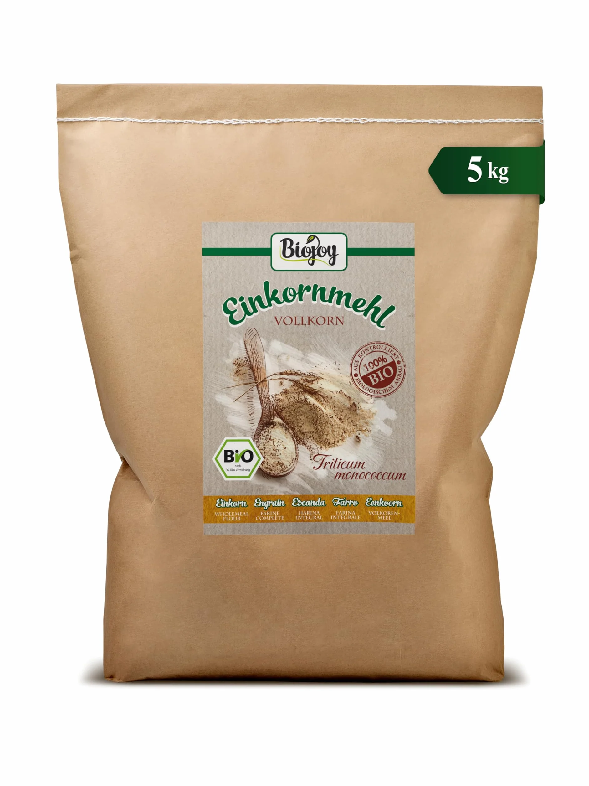 Biojoy Farina di Farro Monococco integrale Biologico (5 kg), senza additivi (Triticum monococcum)