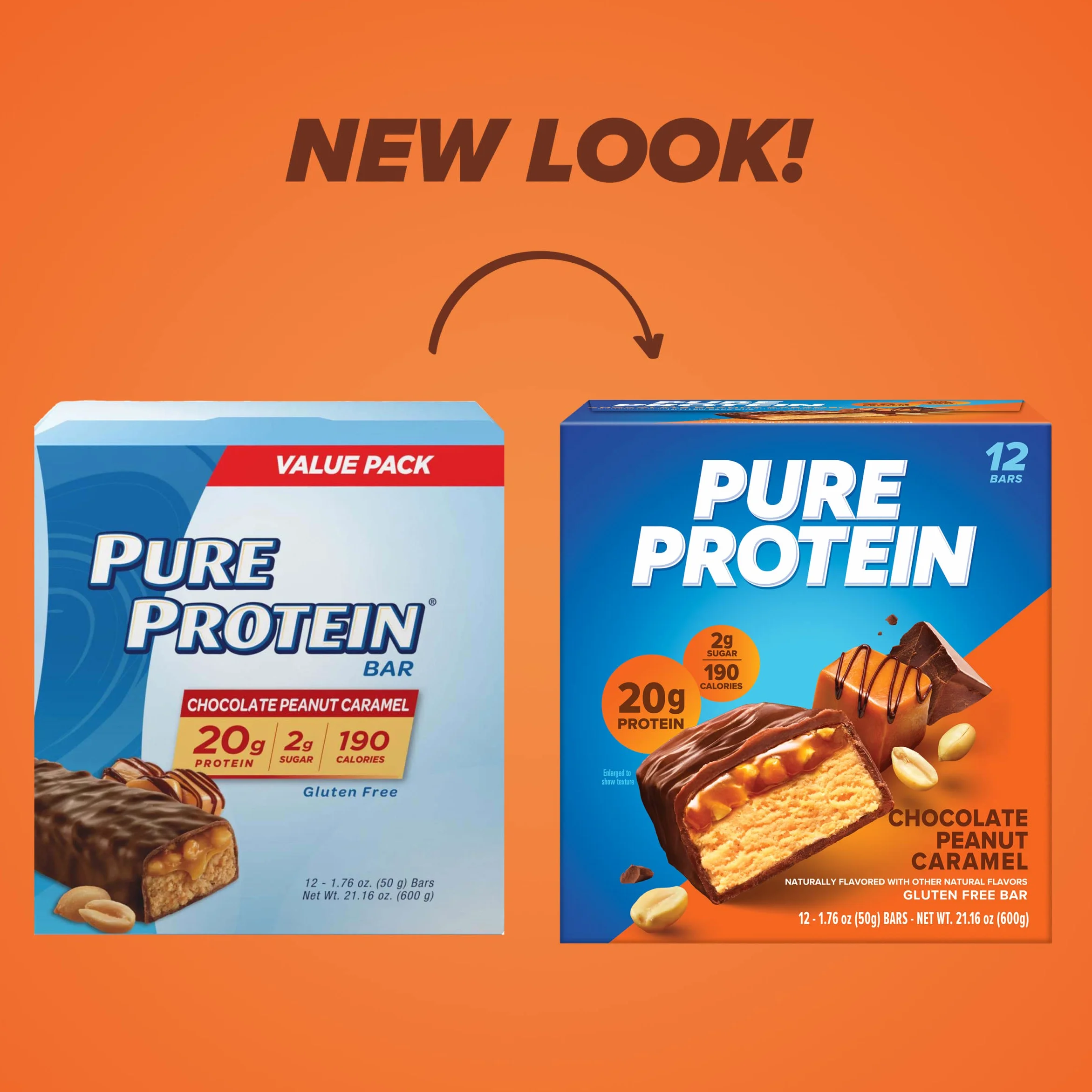 Pure Protein – Barrette Proteiche al Cioccolato, Arachidi e Caramello | Alto Contenuto Proteico, Senza Zuccheri Aggiunti | Snack Fit Ideale per Sportivi - Confezione da 12