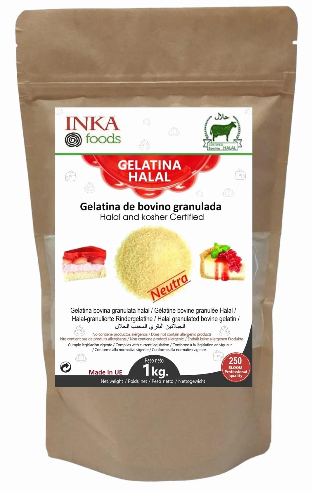 Gelatina granulato HALAL, 250 bloom, aroma neutro - 1 kg