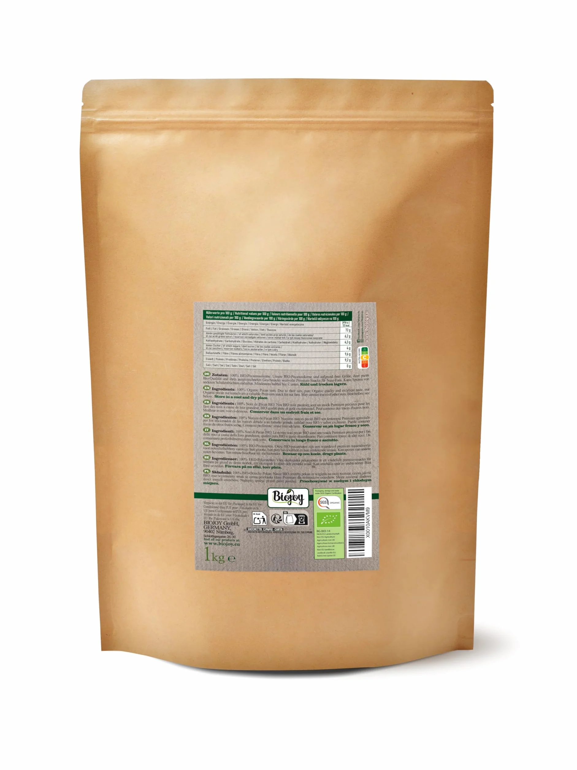 Biojoy Noci Pecan BIO (1 kg), Noci Pecan a metà, crude e non salate