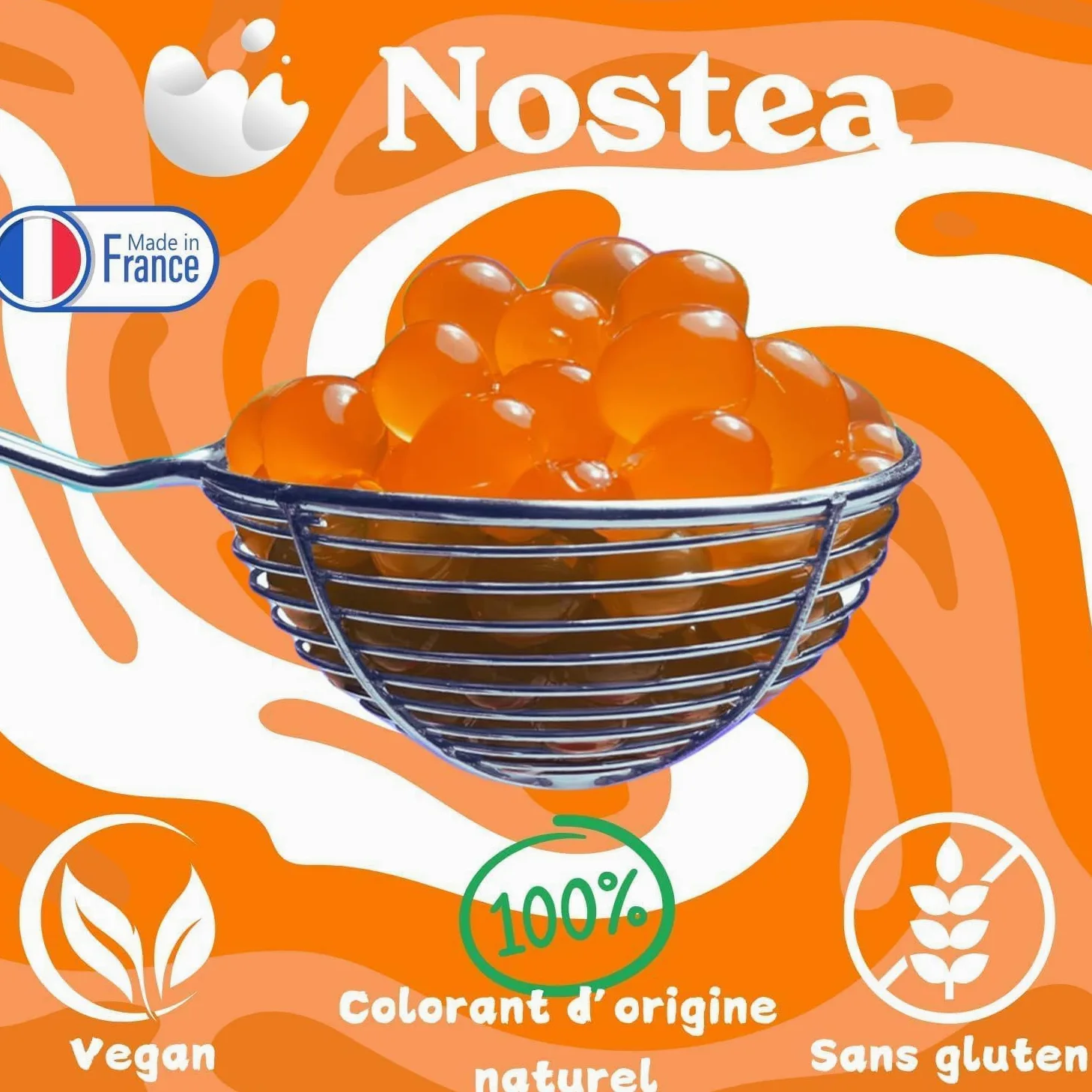 Nostea - Set di 3 vasetti, Perle per Bubble Tea Mango, Passione, Lampone – Popping Boba 100% Vegano, Senza Glutine - Perle al Succo di Frutta per Tè, Bevande - Produzione Francese - 3x 450 gr
