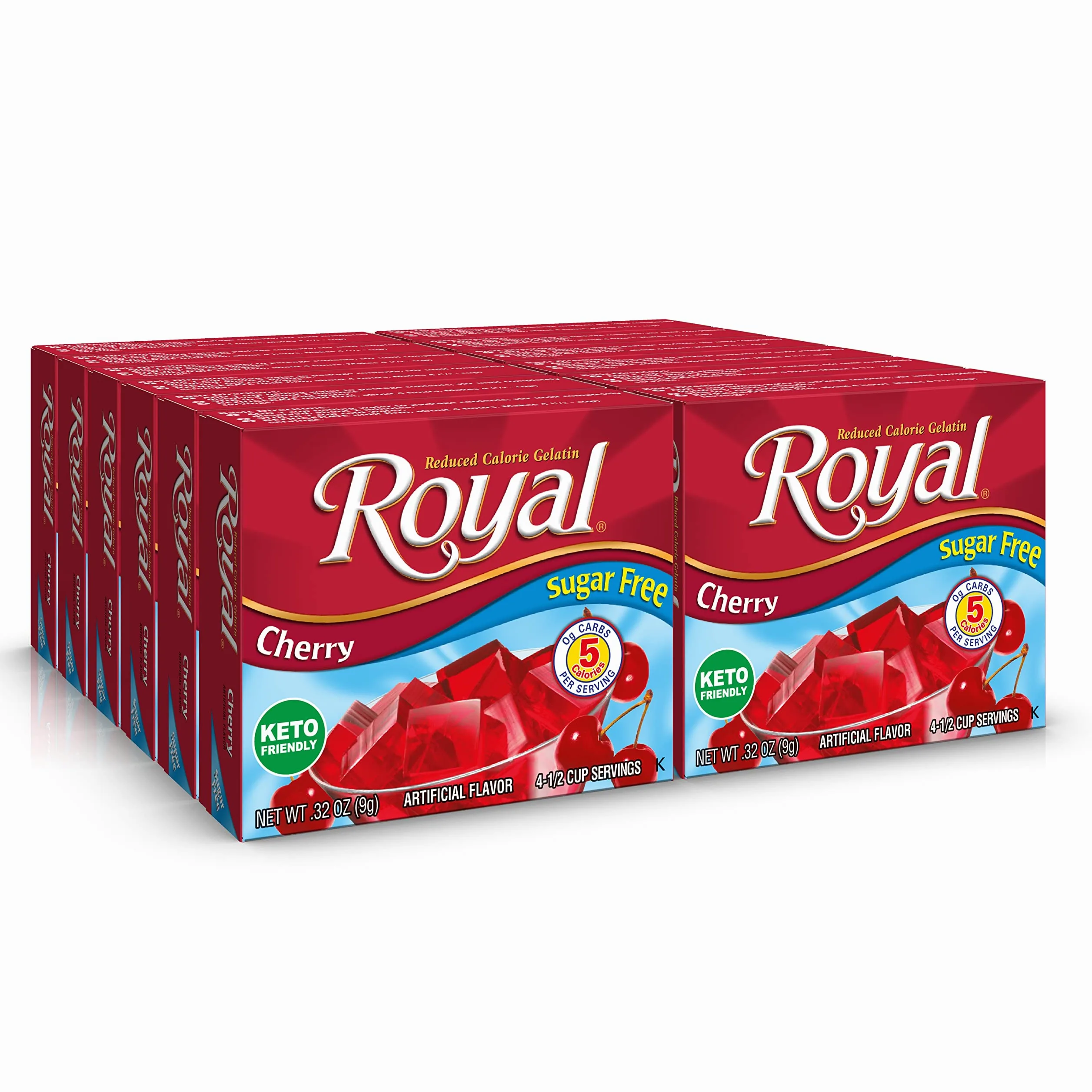 Royal Gelatin, Sugar Free, Cherry, 0.32-Ounce (Pack of 12)