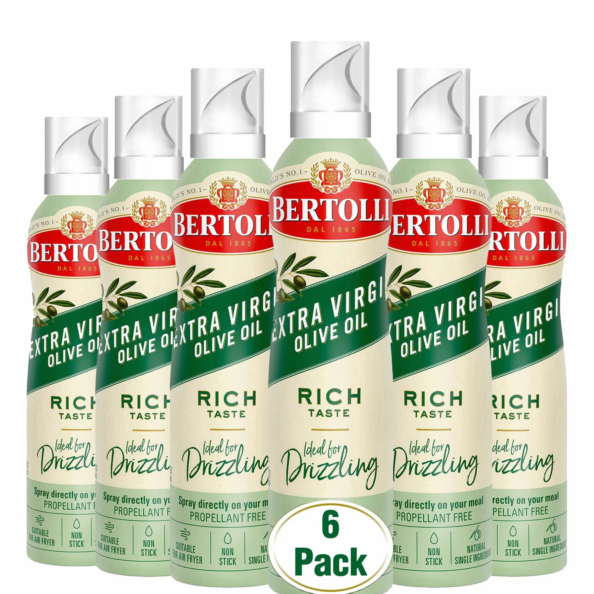 Bertolli Olio Extra Vergine di Oliva Spray, Aroma Ricco, 140 ml, Confezione da 6