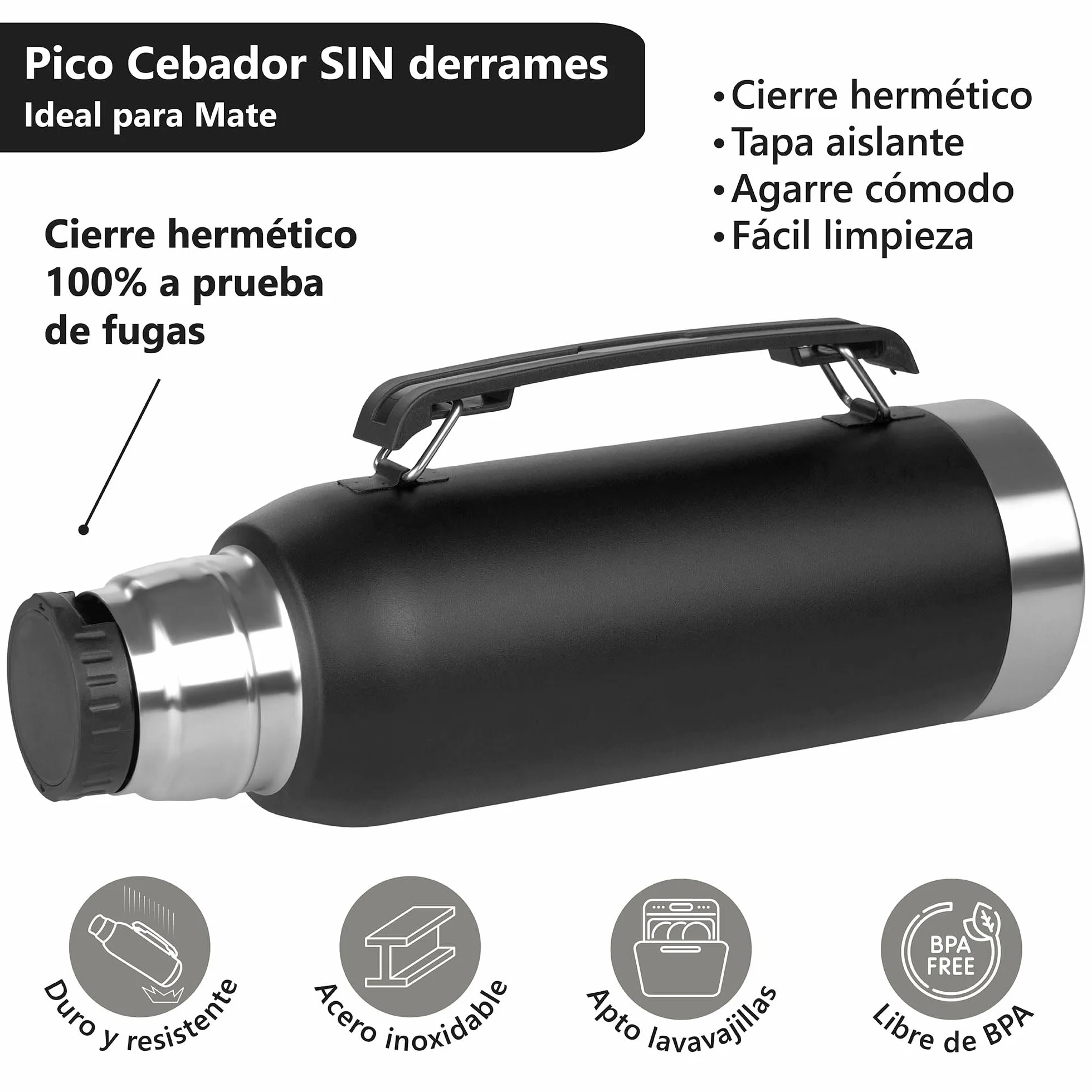 Mate Kit argentino - argentino opaco - set opaco - Yerba Mate - Lampadina opaca - Prodotti Argentina - Nero