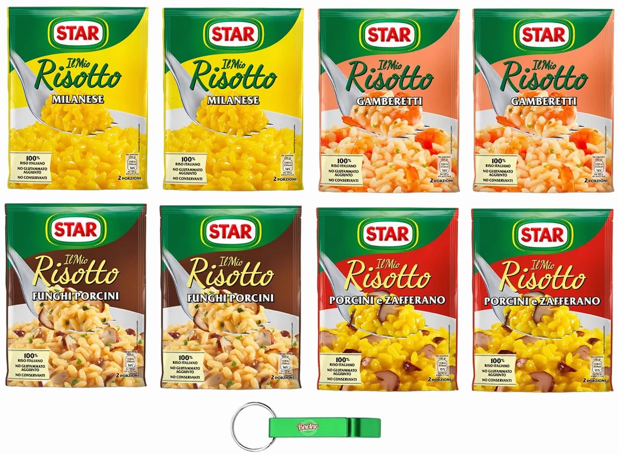 8 confezioni di test Star Il Mio Risotto – Riso cremoso 100% Italiano Preparato Salva Fresca 4 diversi sapori 175g + Beni Culinari Portachiavi Gratis
