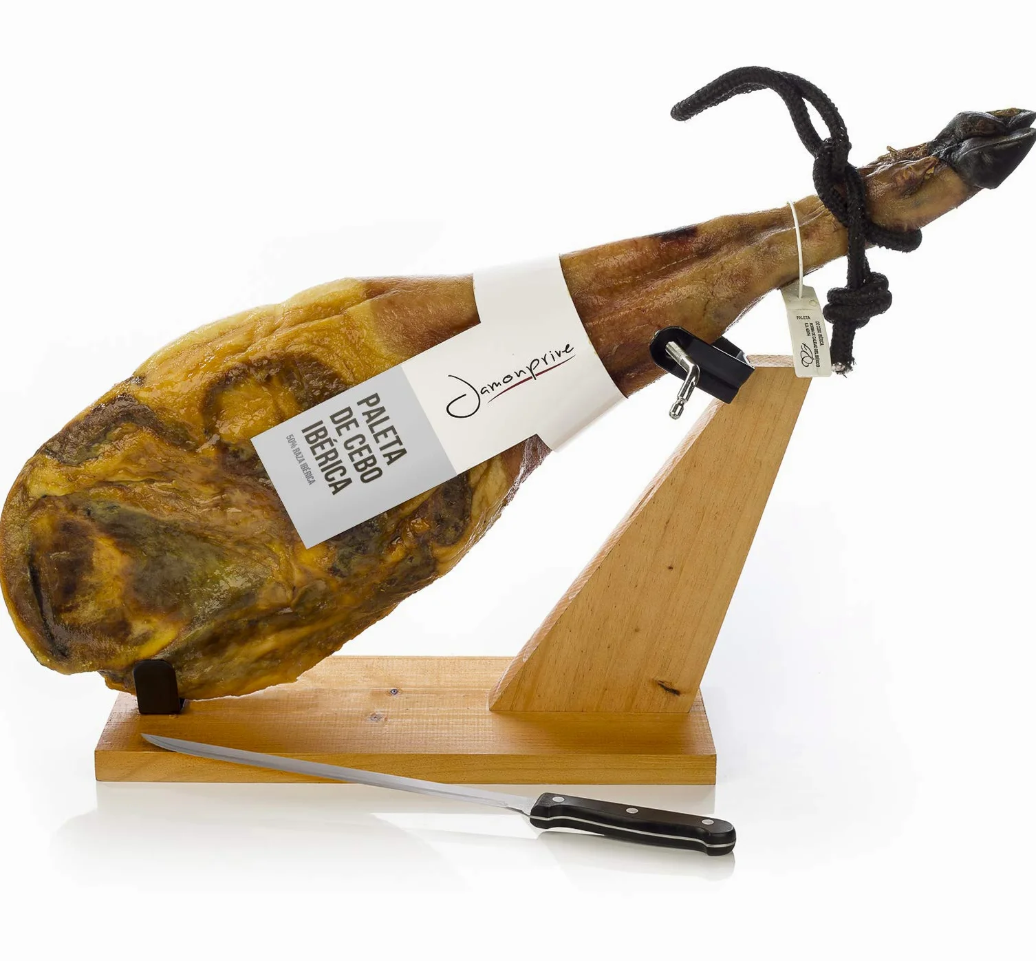 Prosciutto Spagnolo Pata Negra ibérico (Spalla) 4-4.5 Kg + Porta Prosciutto + Coltello - Jamon Iberico (Paleta Cebo)