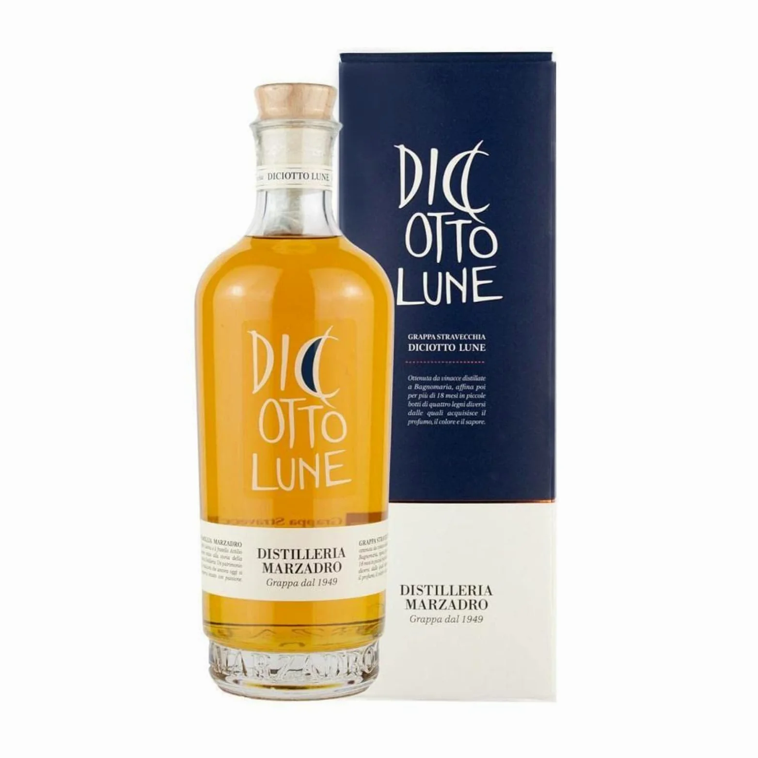 Marzadro, Grappa le Diciotto Lune, Invecchiamento 18 mesi, Confezione con Astuccio - Bottiglia in Vetro da 700ml