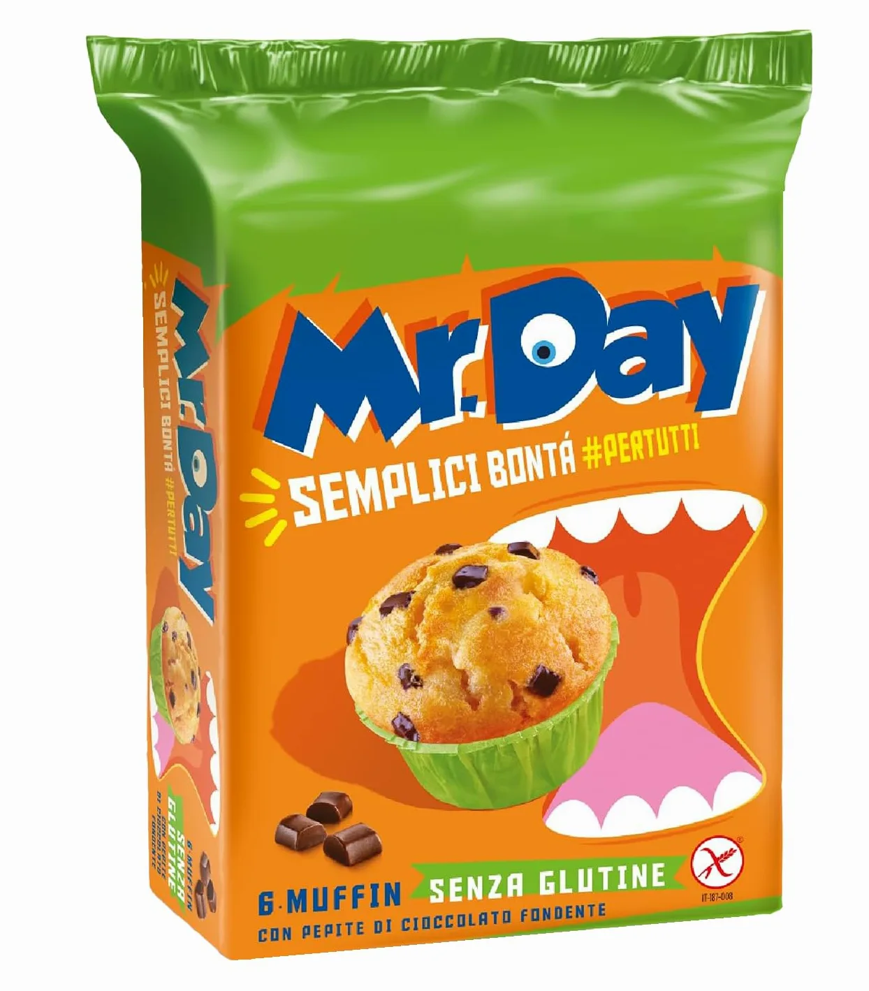 Mr. Day Muffin con Pepite di Cioccolato Fondente, Senza Glutine (Gluten Free) 252g [BOX da 6 Confezioni]