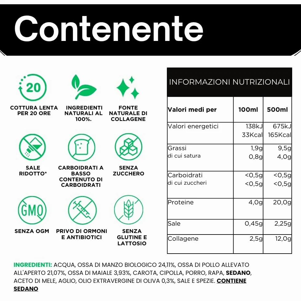 Brodo di Ossa Premium | Prodotto con Ossa di Manzo | Arricchito con Pollo, Maiale Iberico e 6 Verdure | Collagene, Proteine e Acido ialuronico | Bone Broth Naturale al 100% | 10x500ml | Mama Ana