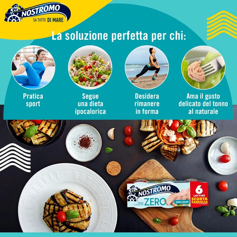 Nostromo Tonno al Naturale 65g – Confezione Scorta 60 Lattine (10 x 6) – Zero Grassi, Sgocciolato e Pronto da Gustare – Tonno in Scatola Formato Convenienza