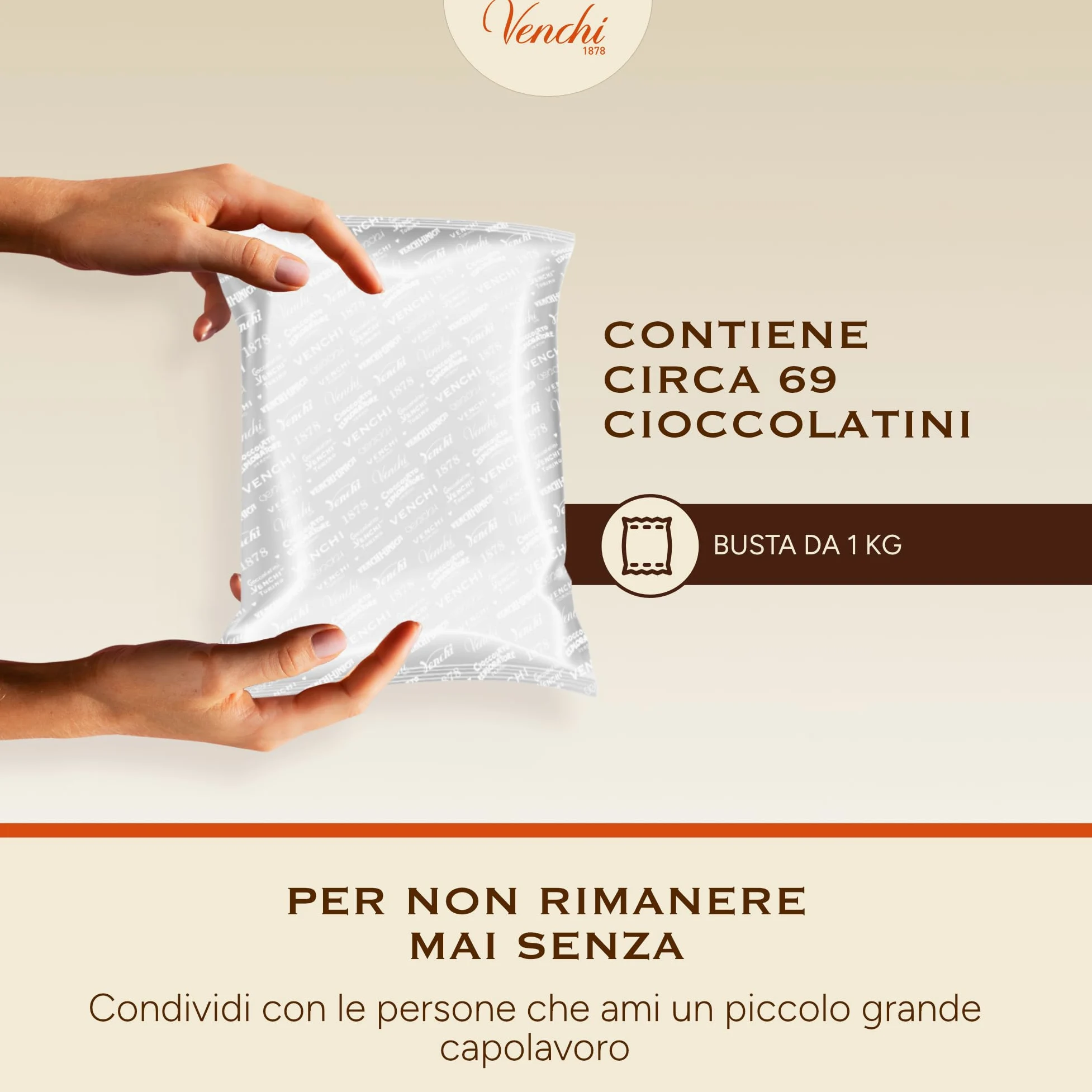 Venchi - Lingottino Nocciolato Latte -70% di Zuccheri - Cioccolatino con Nocciole Piemonte IGP intere, 1 kg - Senza Glutine