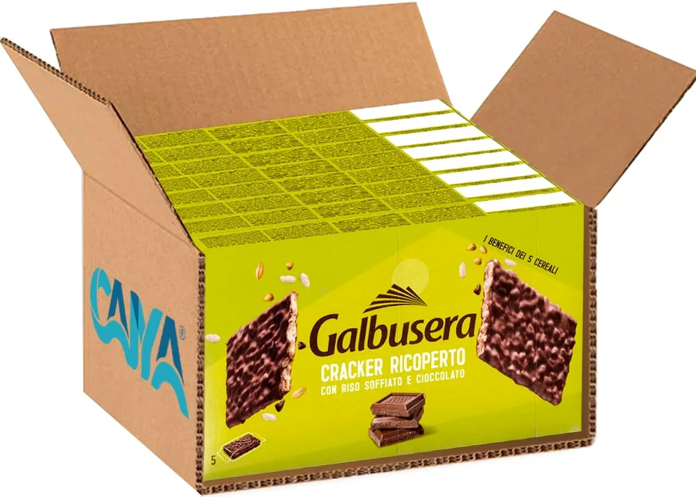 Cracker ai 5 Cereali Ricoperto con Riso Soffiato e Cioccolato al Latte per galbusera 150g [BOX con 8 Confezioni]