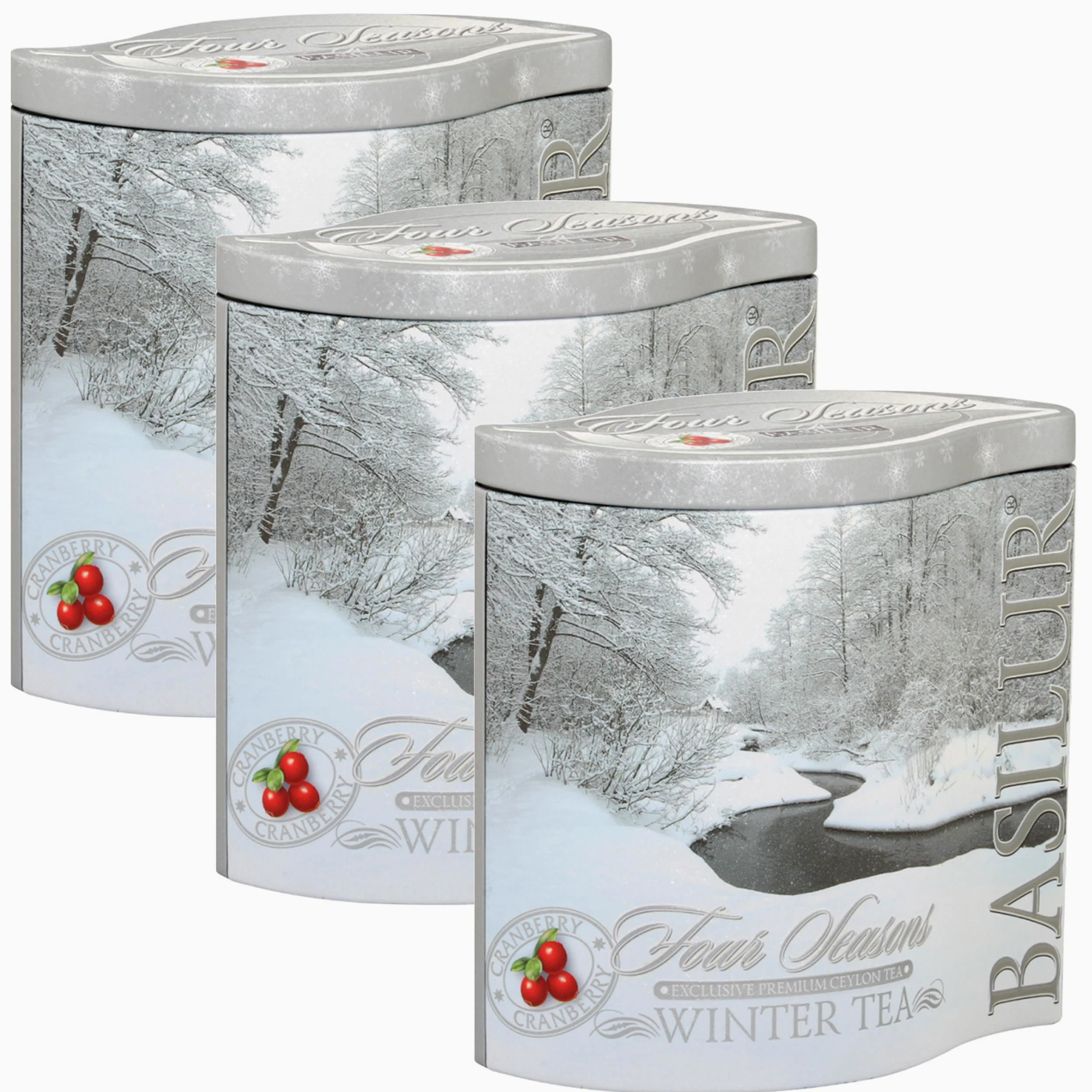 BASILUR Foglie di tè tritate finemente in una latta decorativa, 100g (Winter, x3)