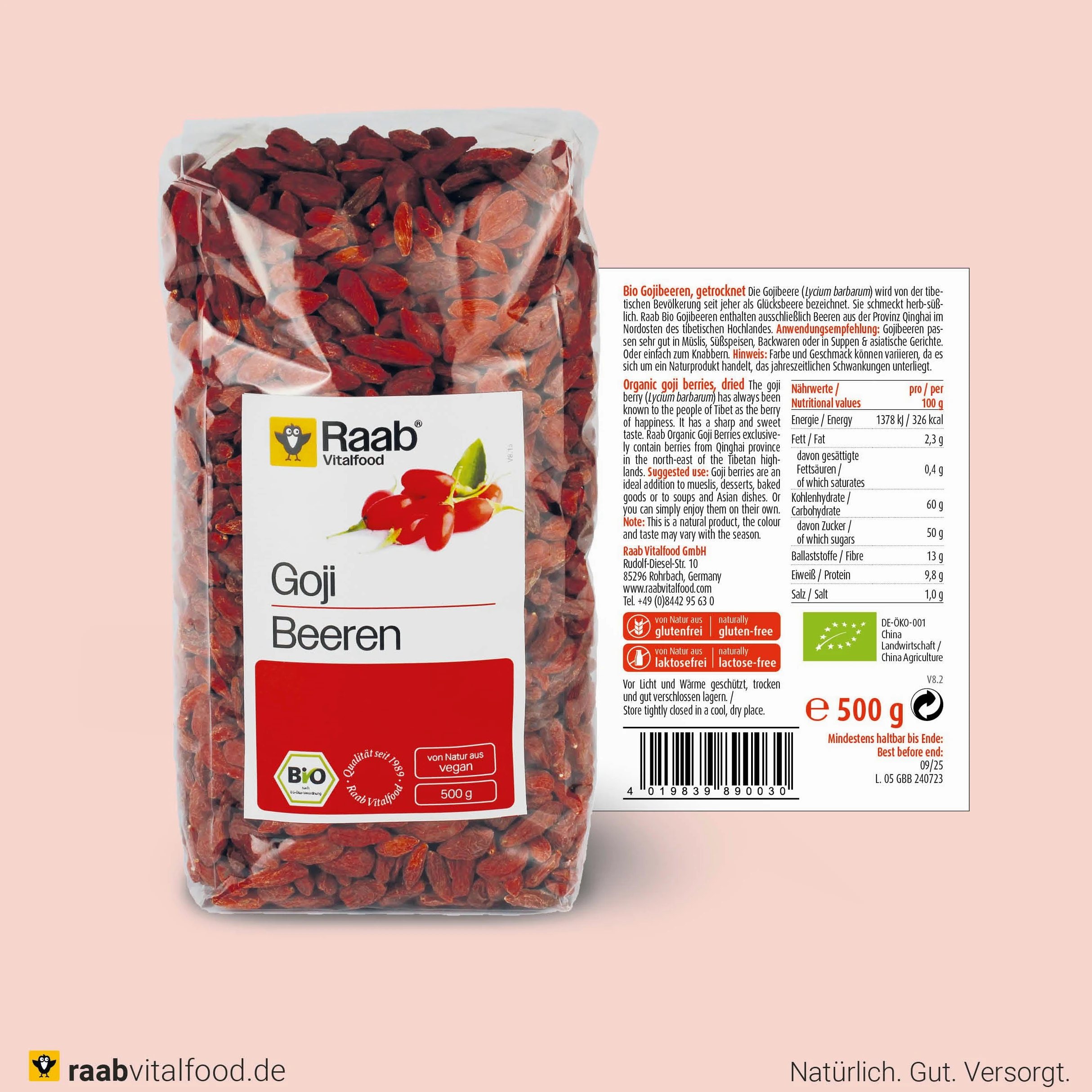Raab vitalf Ood Bio Bacche di Goji, 500 g, confezione da 1 (1 x 500 g) – Bio