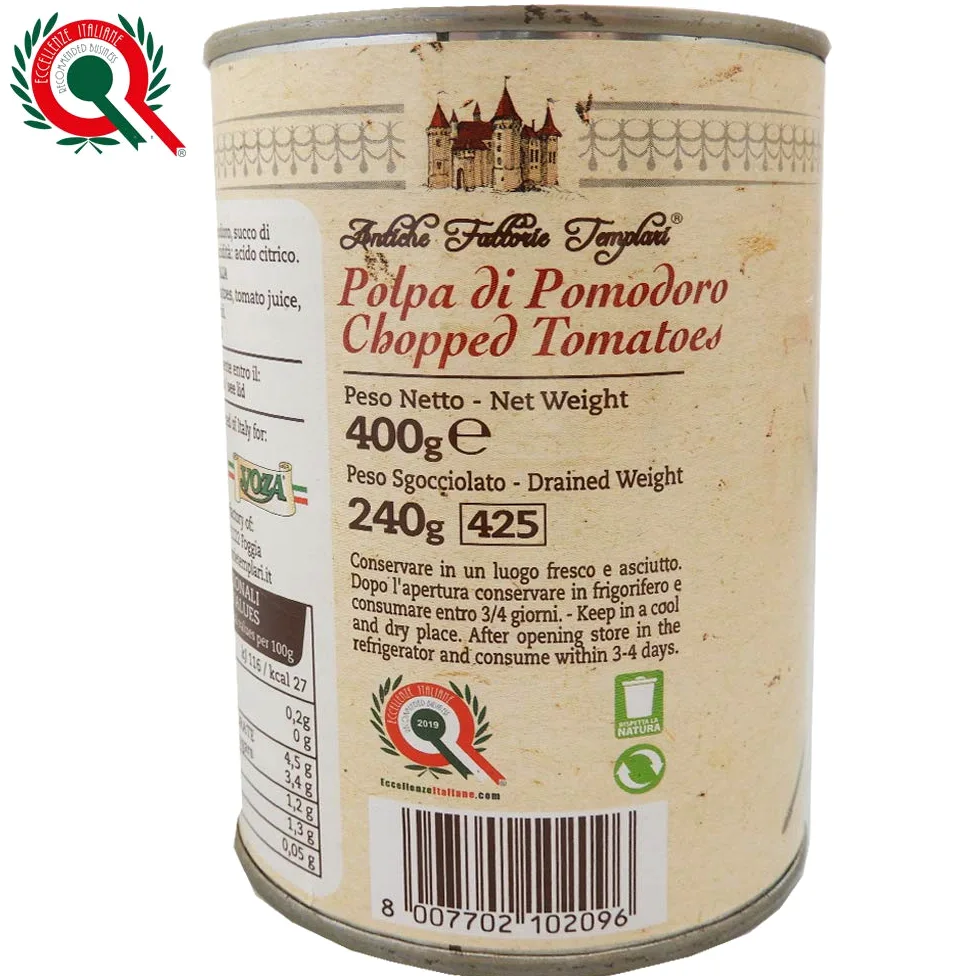 Polpa di Pomodoro | Antiche Fattorie Templari | 12 Barattoli da 400 Gr | Gluten Free | Agricoltura Biologica | Certificato Eccellenze Alimentari | Pomodori del Cilento e Piana del Sele | Idea Regalo