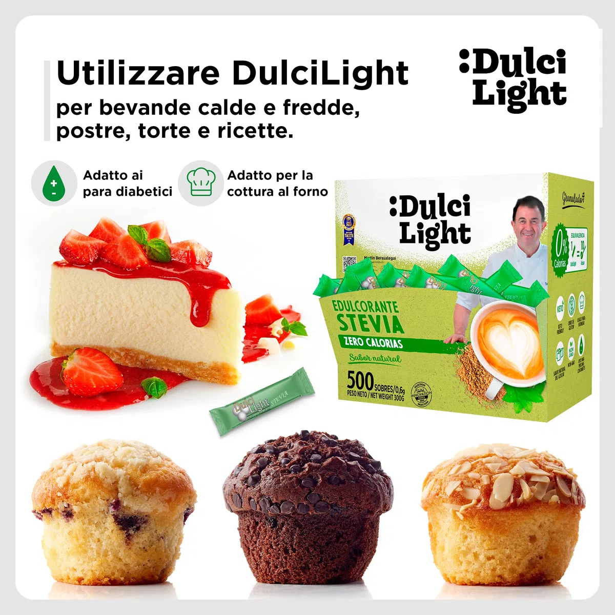 Dulcilight Dolcificante Stevia Zero 500 Bustine Sapore Naturale 100% | 1gr = 10gr di zucchero | Senza Glutine Keto Vegan Non OGM Zero Calorie | Senza Xilitolo o Eritritolo