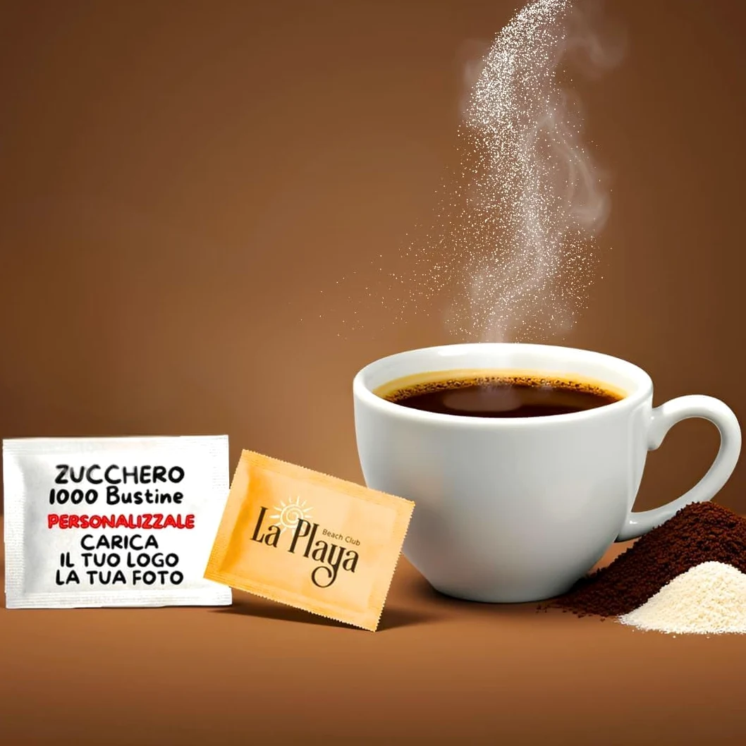 Festa della Mamma - Bustine di Zucchero Bianco e/o Canna Personalizzate con Logo/Foto - 1000 Bustine Monodose Personalizzabili - Bar|Hotel|Ristoranti (1000 ZUCCHERO BIANCO O/E + CANNA)