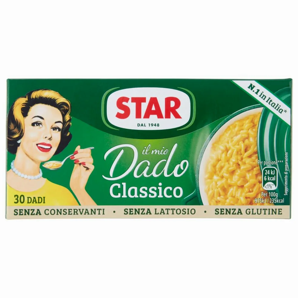 Confezione da 16 Star Il Mio Dado Classico, Preparato per brodo, scatole da 30 dadi + 1 Confezione di Talco Felce Azzurra in omaggio, Busta da 100g