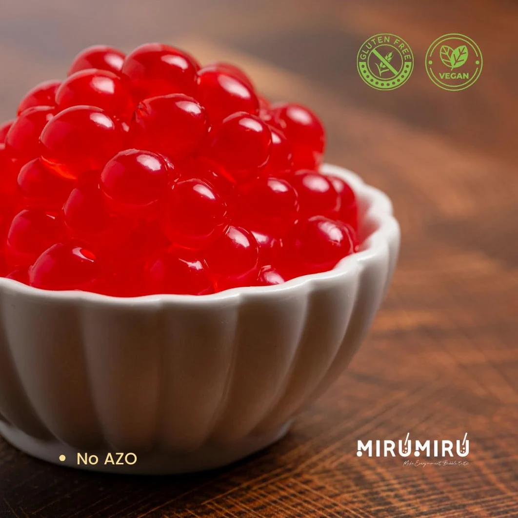 MiruMiru - POPPING BOBA ORIGINALE per Bubble Tea - Pesca - 140g - senza coloranti artificiali, meno zucchero, 100% VEGETALIANO e SENZA GLUTINE