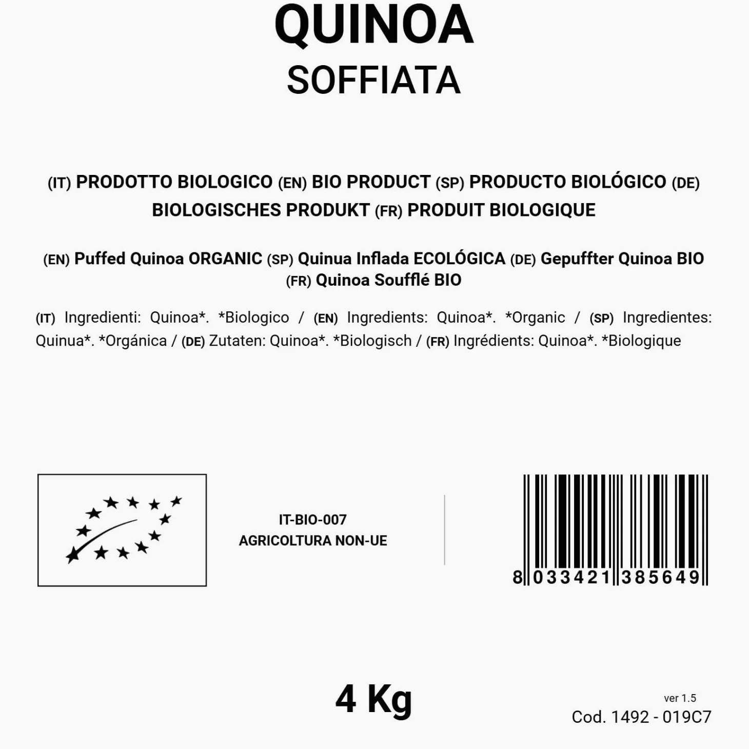 BONGIOVANNI FARINE E BONTA' NATURALI Quinoa Soffiata 4Kg BIO