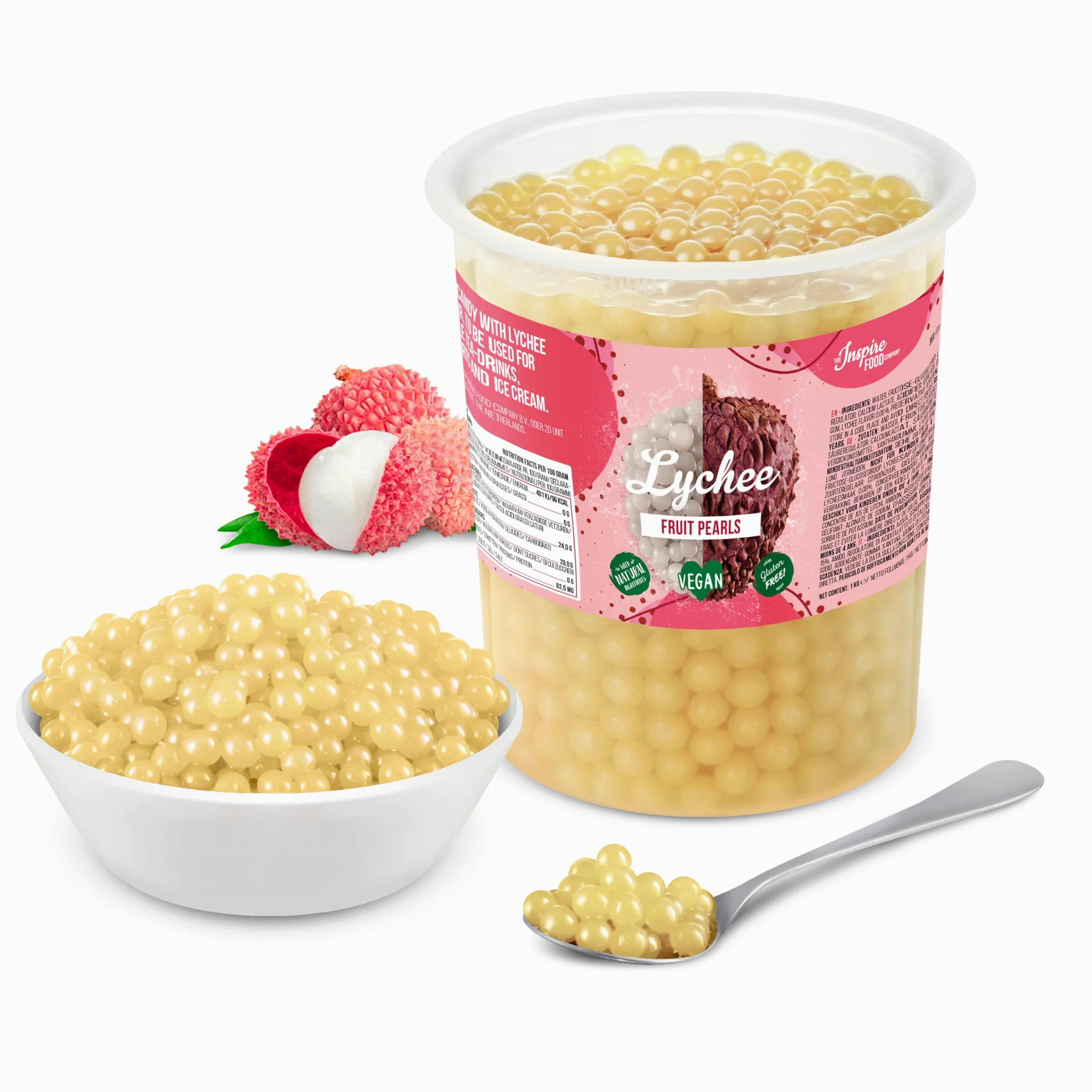 POPPING BOBA - Sferette alla frutta per Bubble Tea - Litchi - 1 kg - nessun colorante artificiale, basso contenuto di zucchero, succo di frutta vero, 100% vegan e senza glutine