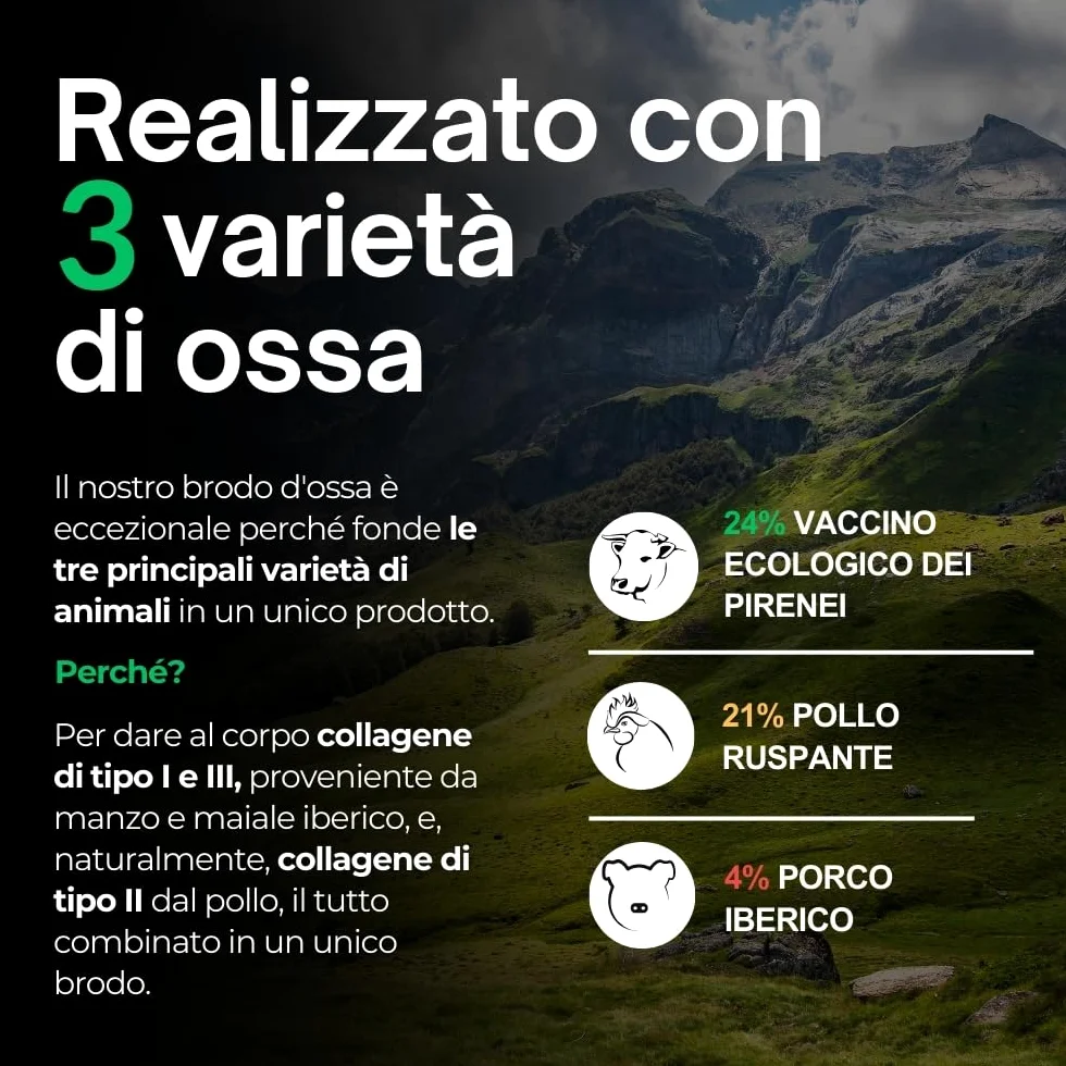 Brodo di Ossa Premium | Prodotto con Ossa di Manzo | Arricchito con Pollo, Maiale Iberico e 6 Verdure | Collagene, Proteine e Acido ialuronico | Bone Broth Naturale al 100% | 10x500ml | Mama Ana