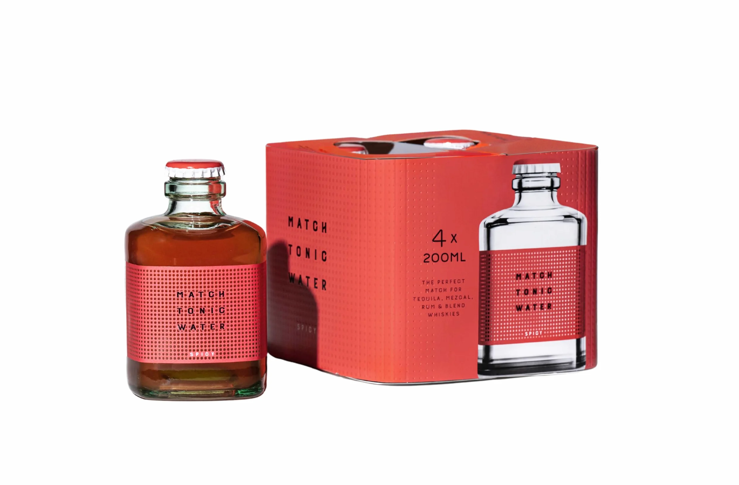 Match Tonic Spicy, Acqua Tonica, 4 bottiglie da 200ml, Ideale al Posto del Ginger Beer, con Peperoncino Rosso, Pepe Nero e Zenzero Fresco, Basso Contenuto di Zucchero, Materiale 100% Riciclato