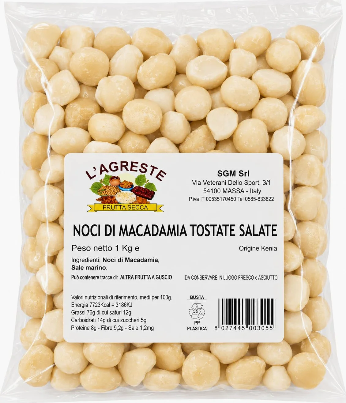 L'AGRESTE NOCI DI MACADAMIA TOSTATE E SALATE 1 KG | MACADAMIA SGUSCIATE PREMIUM | SNACK CROCCANTE E CREMOSO | IDEALI PER DIETE, COLAZIONE E SNACK | CONFEZIONE SALVAFRESCHEZZA 2 x 500g