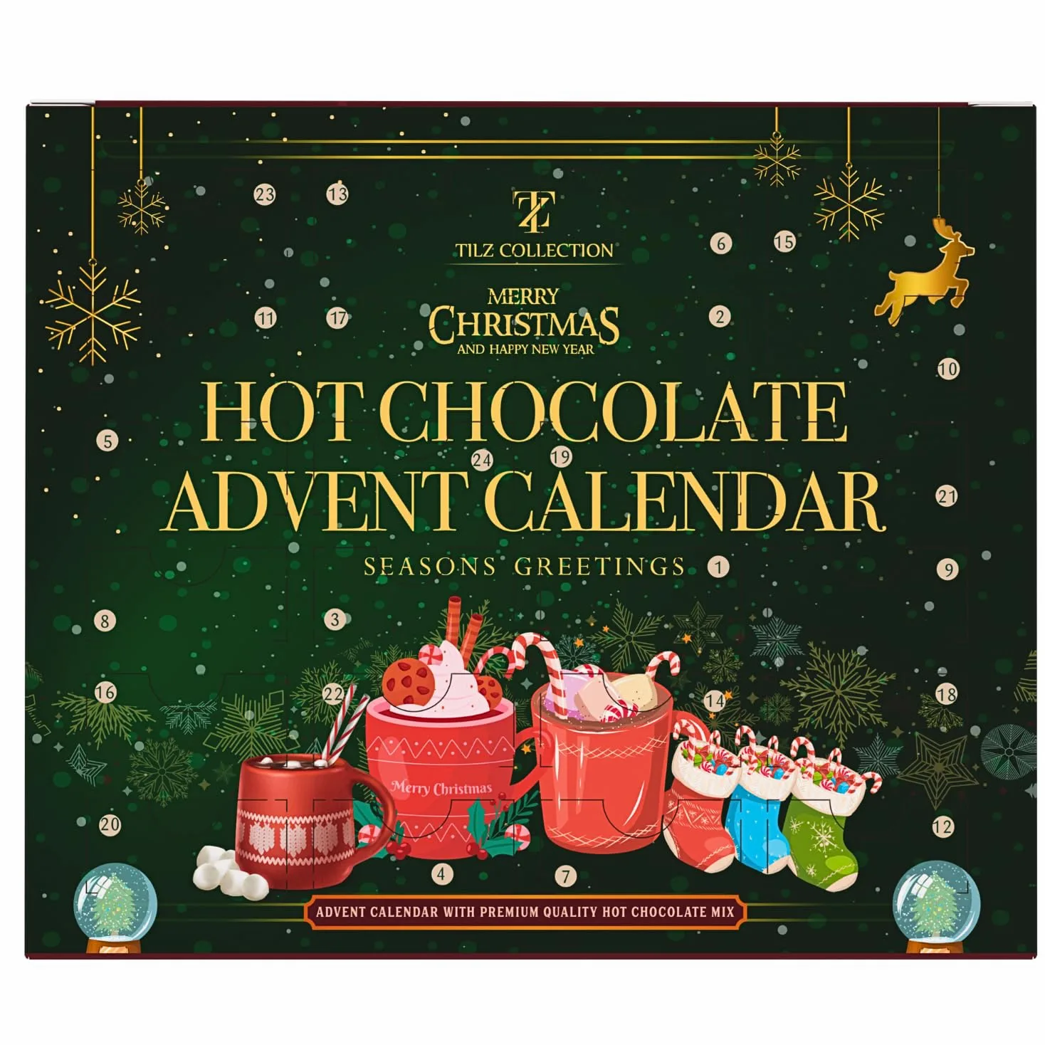Calendario dell'Avvento 2023 | Set Regalo di Cioccolata Calda di 24 Giorni con Mini Marshmallow - Varietà di Natale