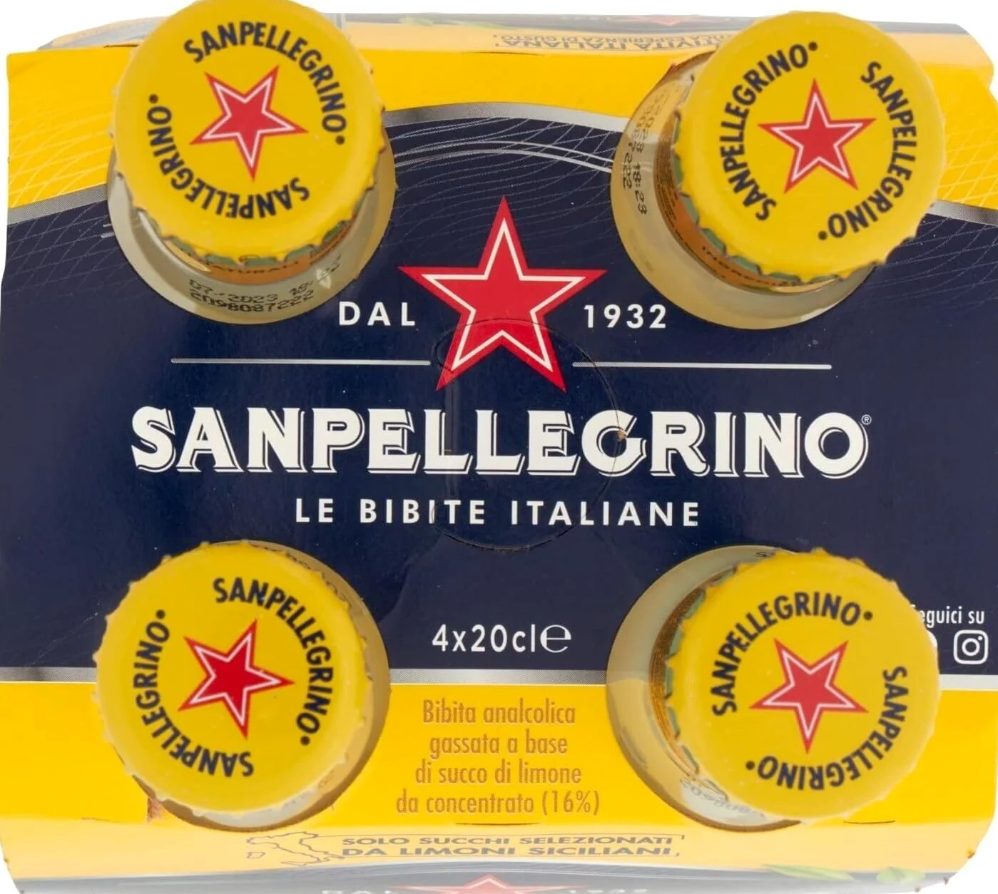 24x San Pellegrino Limonata Naturali Bevanda Analcolica Rinfrescante con succo di limone italiano, Bottiglia di vetro 20cl