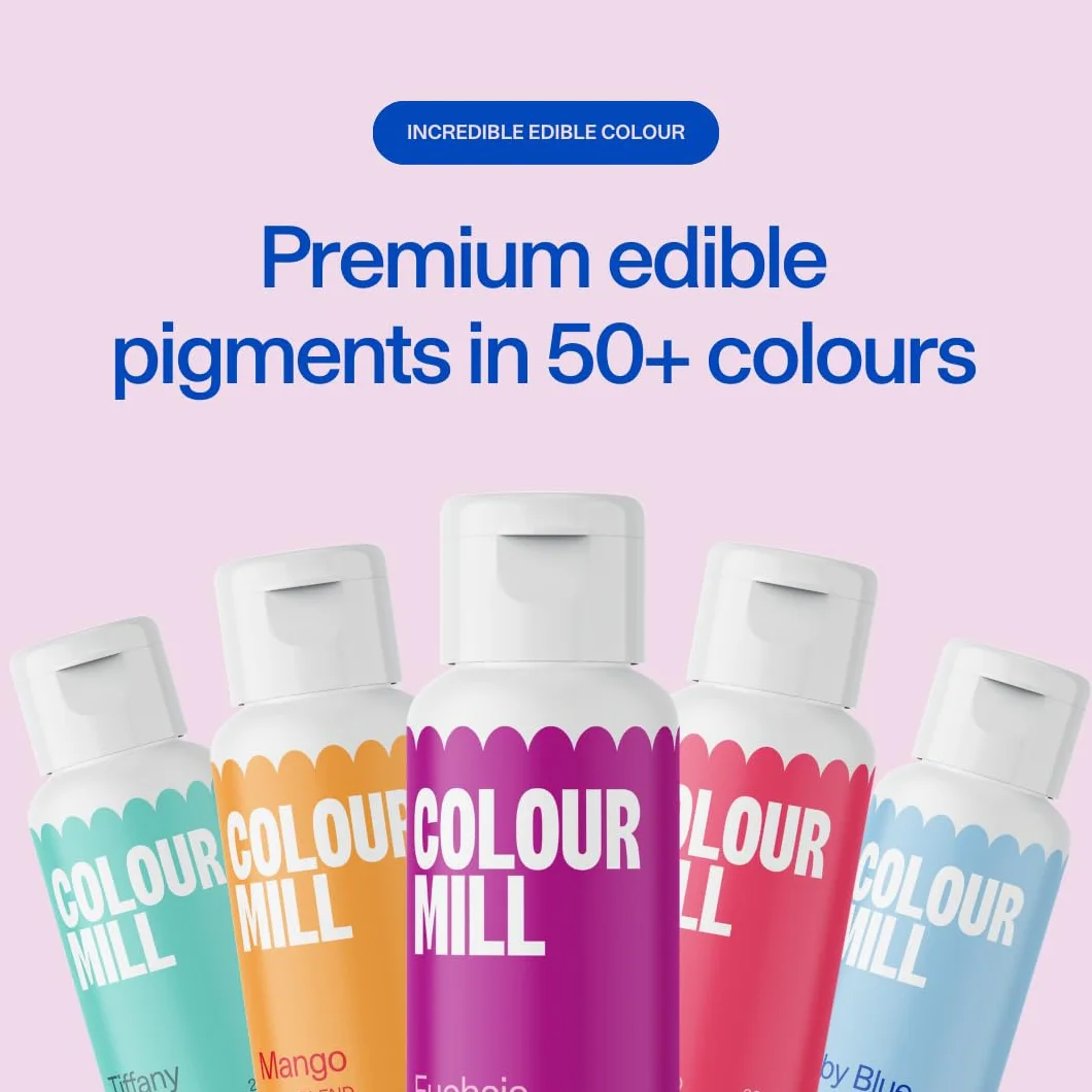 Colour Mill Oil Blend Food Colouring Set Kickstarter - Next Generation Food Colours: Yellow, Orange, Red, Hot Pink, Baby Pink, Purple, Blac, Chocolate, Forest, Lime, Sky Blue, Royal - Set 12 x 20 ml