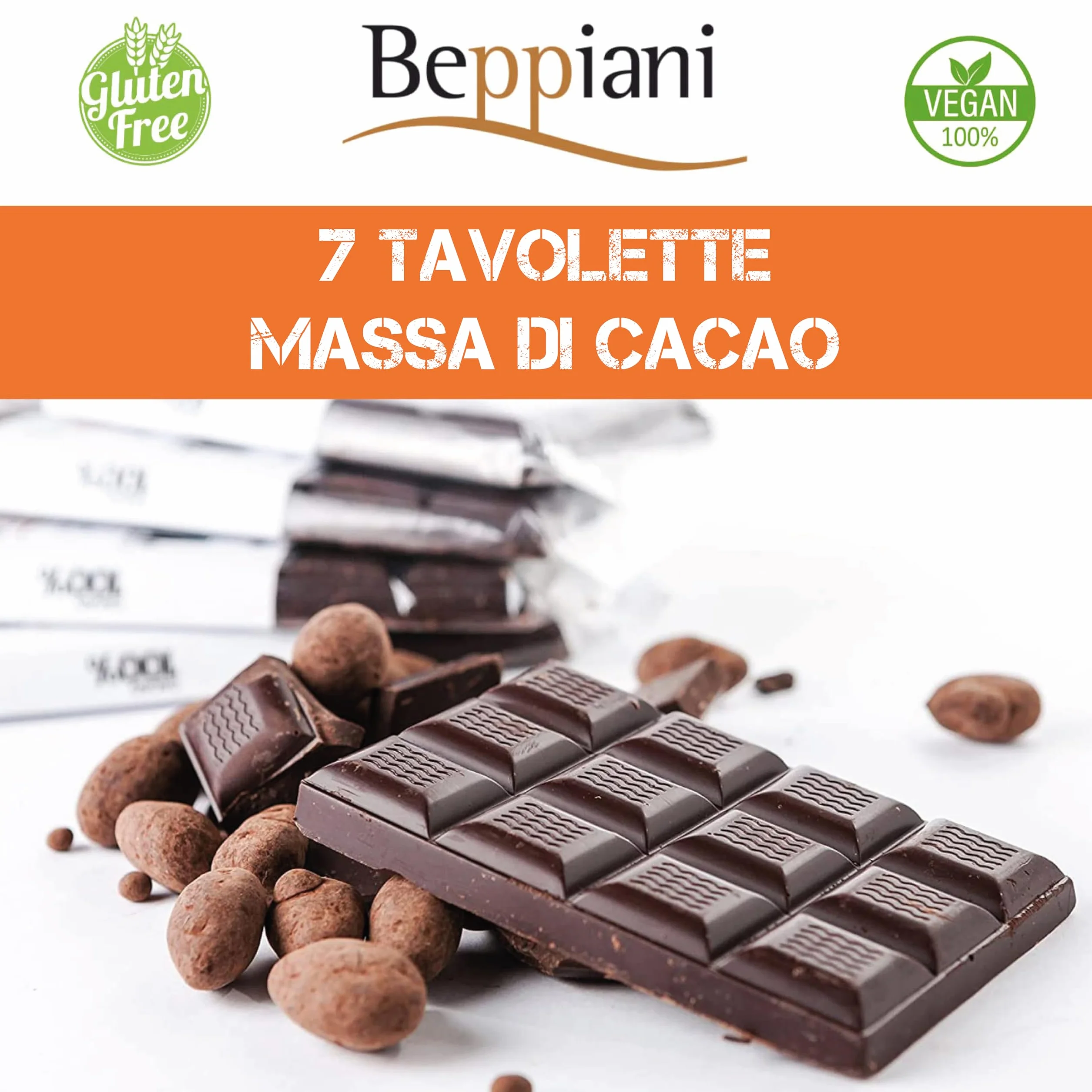 Beppiani 100% Massa di Cacao, Cioccolato Artigianale, vegana, senza zucchero, ricca di antiossidanti, per diete bilanciate – Made in Italy set (7 Tav. Classica)